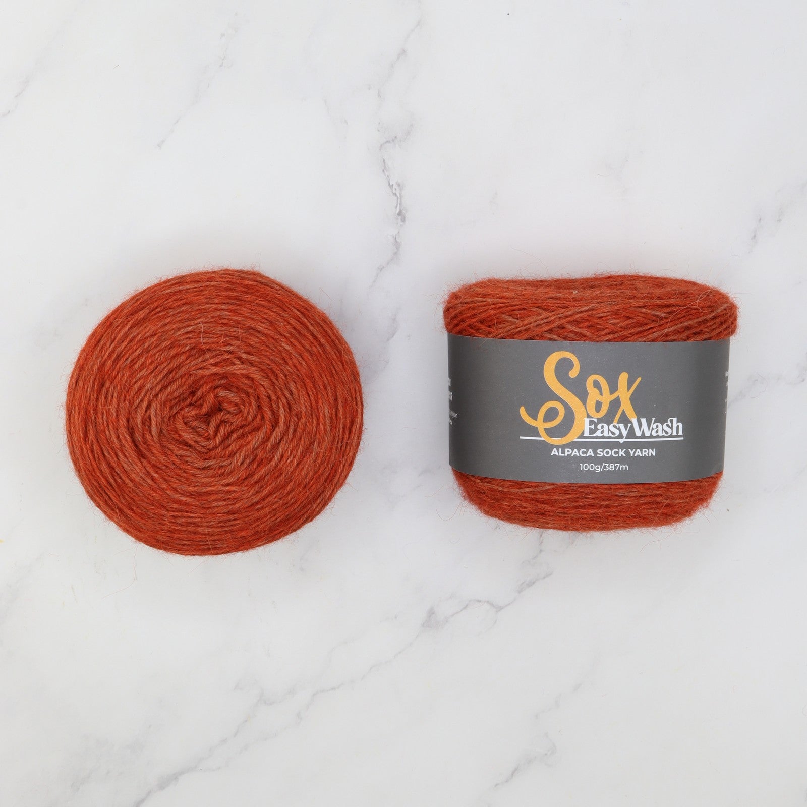 Alpaca Yarns Sox Easy Wash in colourway Burnt Orange – 4ply weight alpaca, nylon yarn