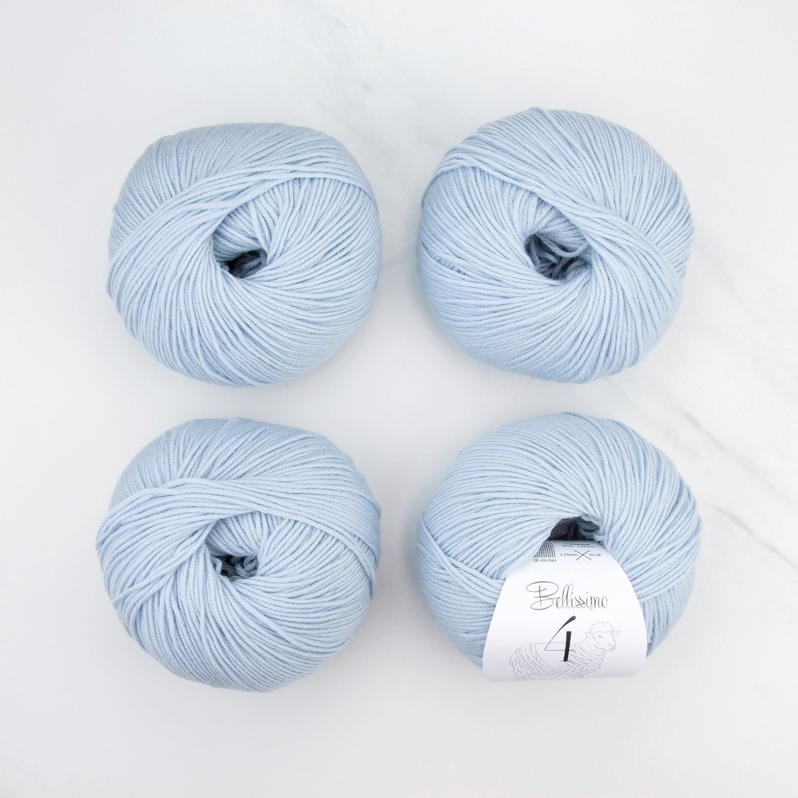 Bellissimo 4 in colourway Ice Blue – 4ply weight merino yarn