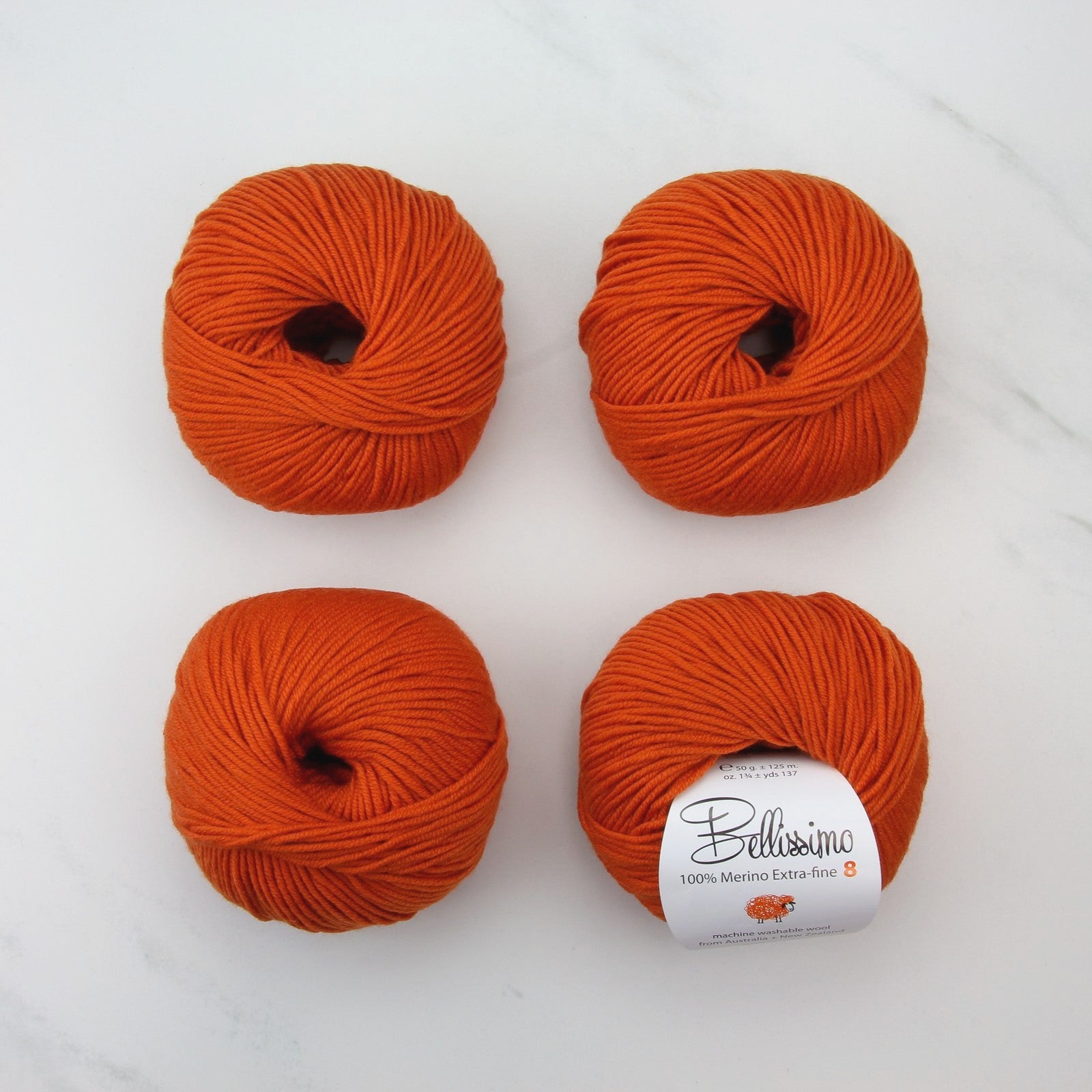 Bellissimo 8 in colourway Burnt Orange – 8ply weight merino yarn