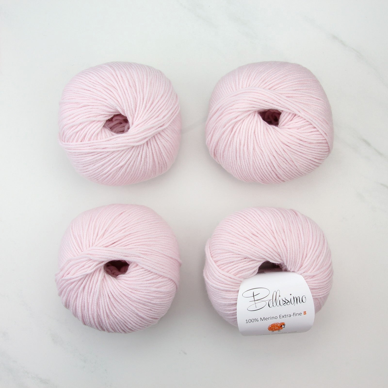Bellissimo 8 in colourway Pale Pink – 8ply weight merino yarn