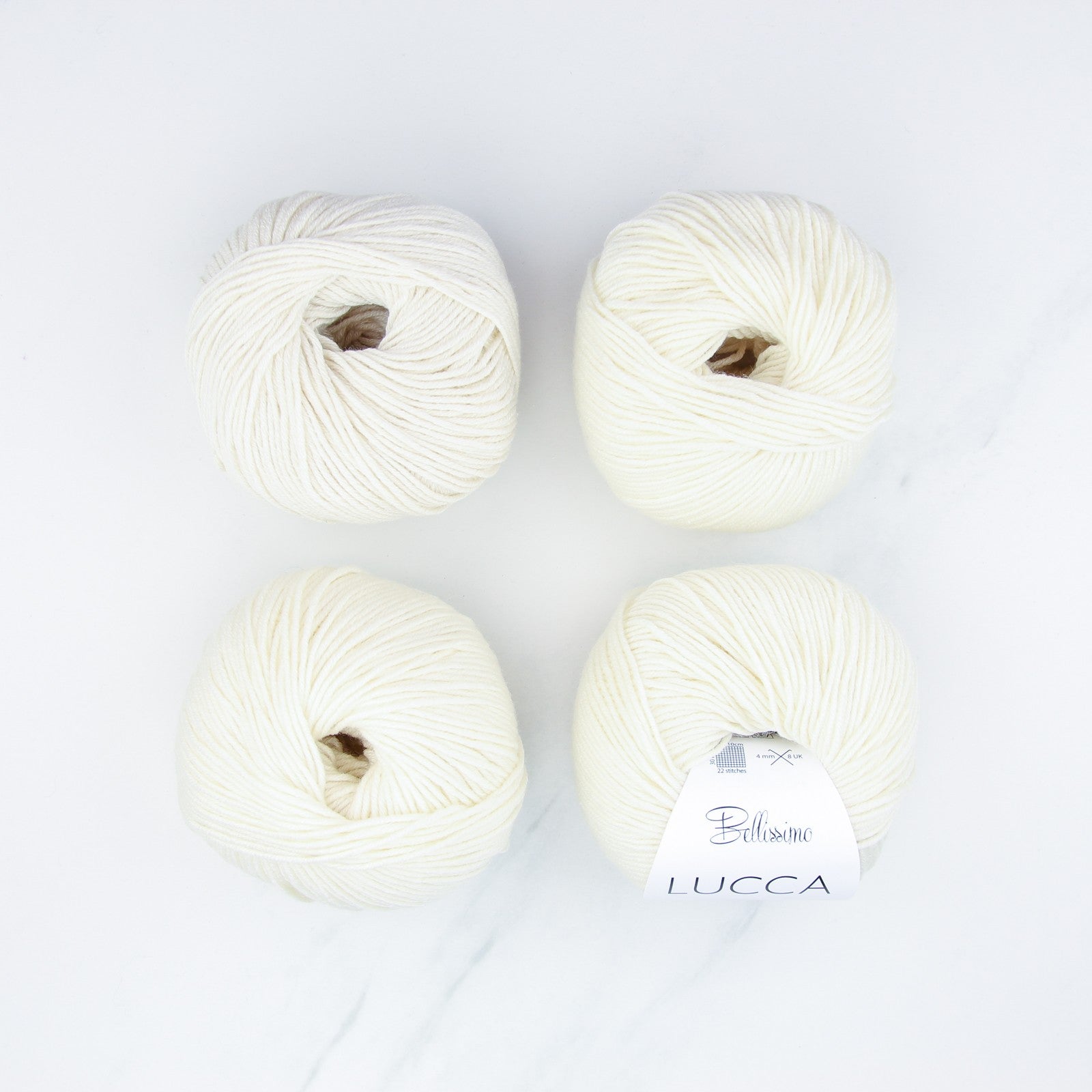Bellissimo Lucca in colourway Ivory – 8ply weight merino, cotton yarn