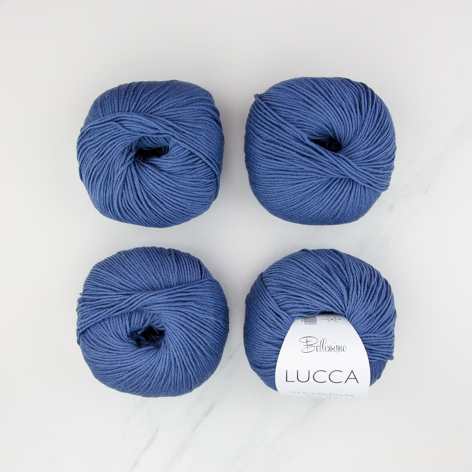 Bellissimo Lucca in colourway Denim – 8ply weight merino, cotton yarn