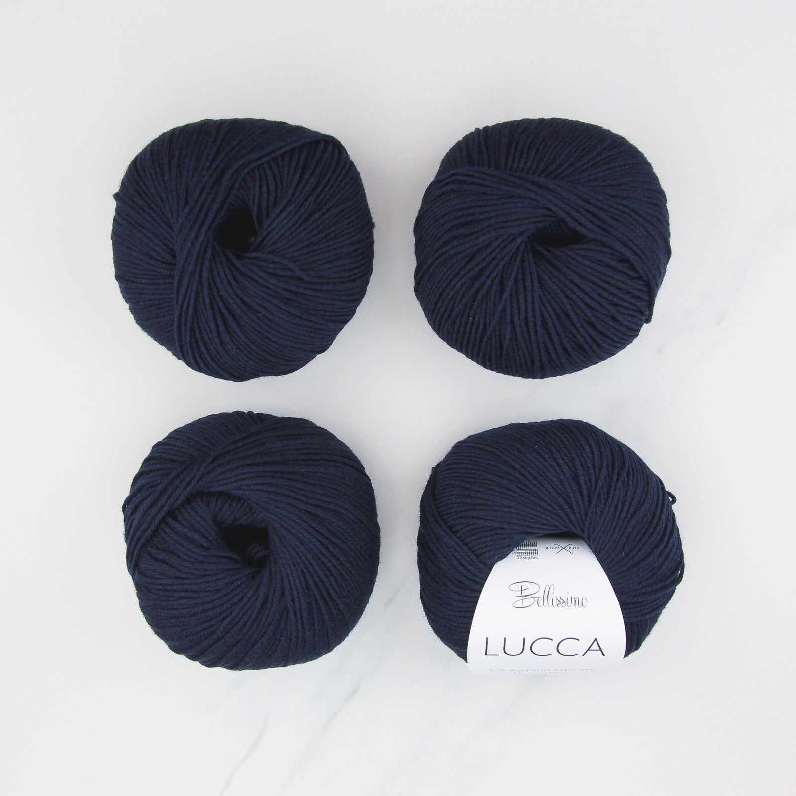 Bellissimo Lucca in colourway Navy – 8ply weight merino, cotton yarn