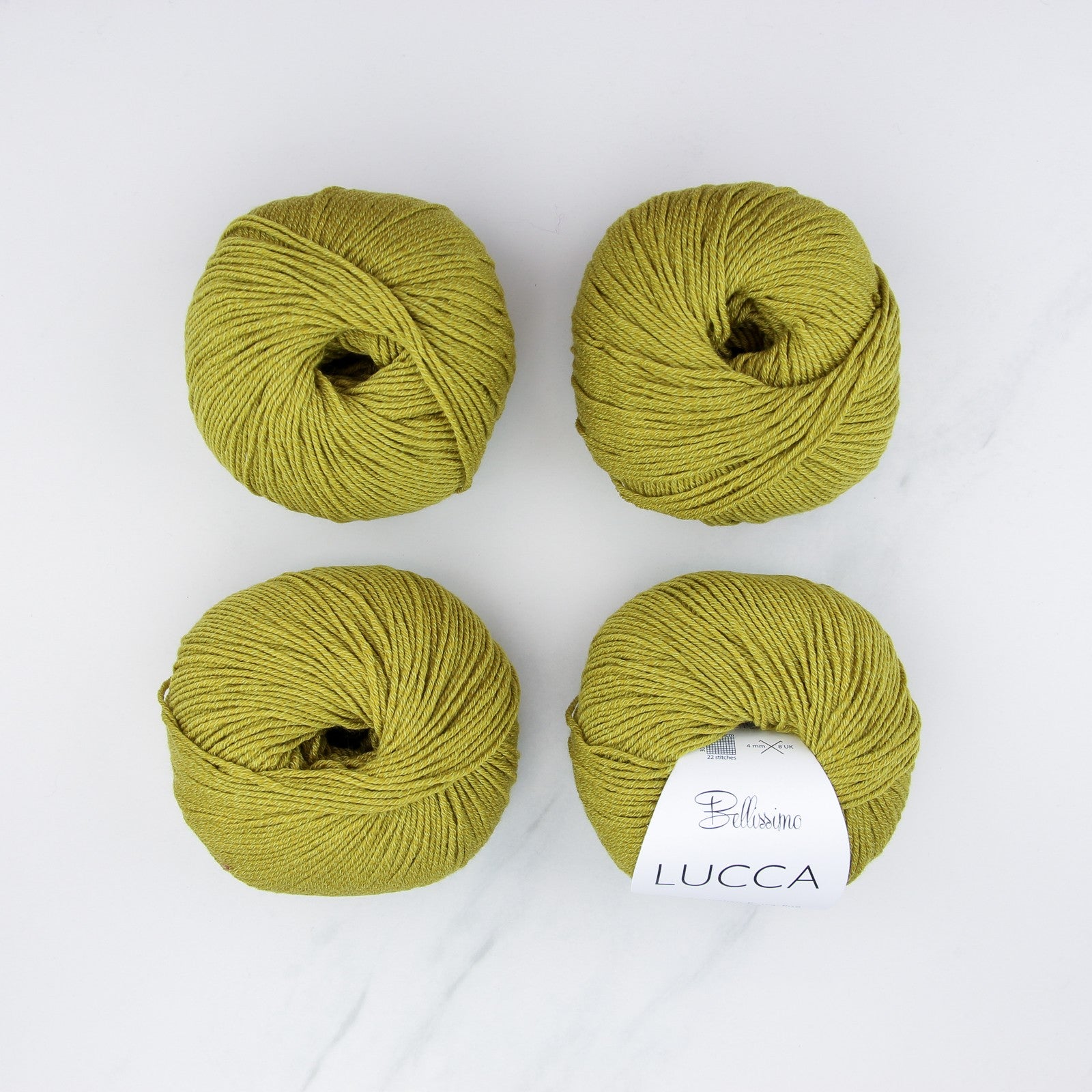 Bellissimo Lucca in colourway Chartreuse – 8ply weight merino, cotton yarn