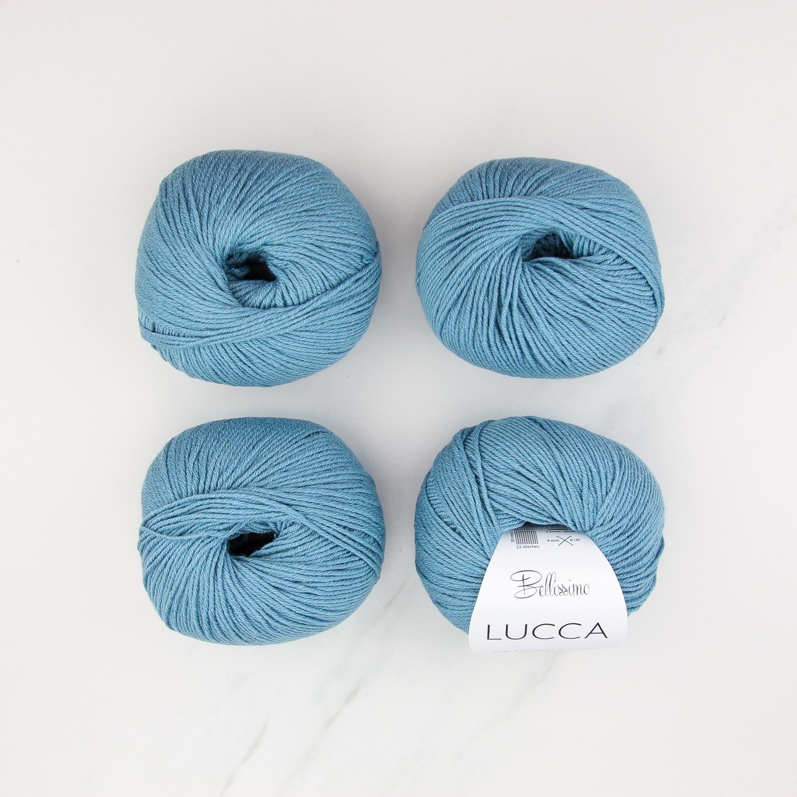 Bellissimo Lucca in colourway Capri – 8ply weight merino, cotton yarn