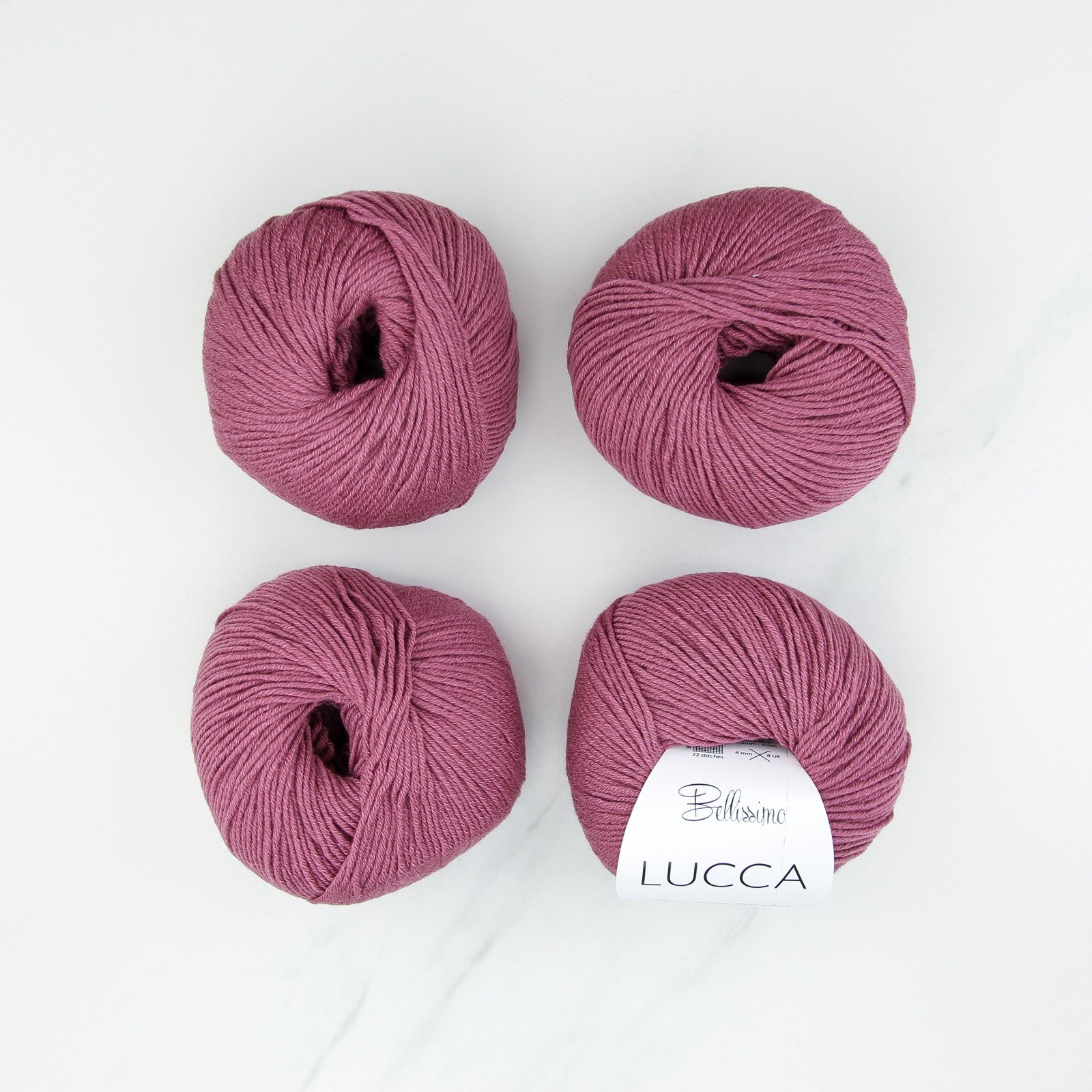Bellissimo Lucca in colourway Mulberry – 8ply weight merino, cotton yarn