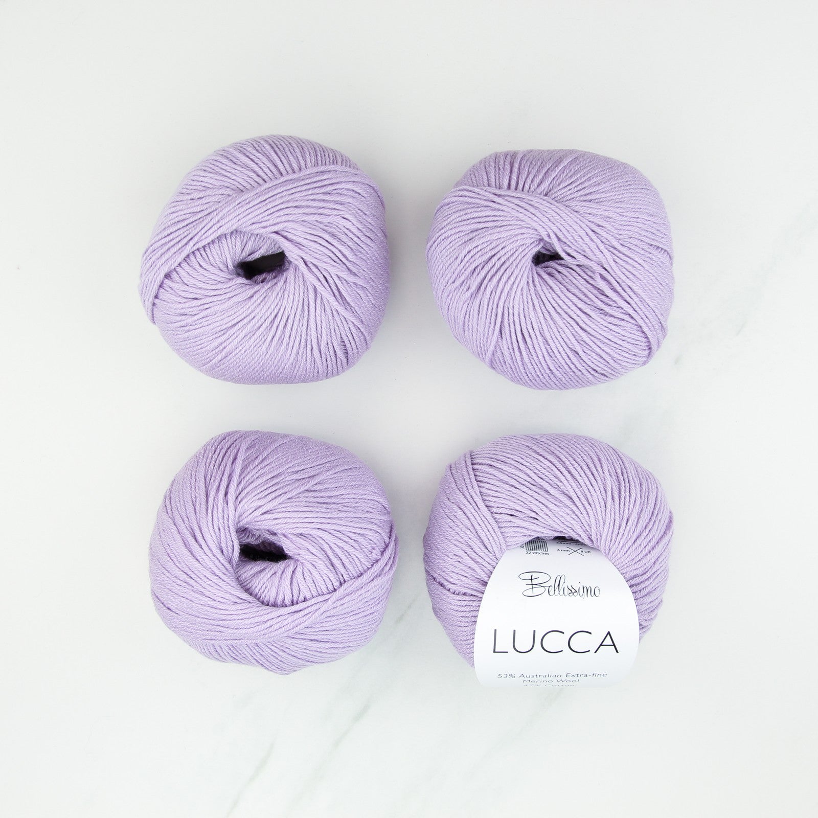 Bellissimo Lucca in colourway Lila – 8ply weight merino, cotton yarn
