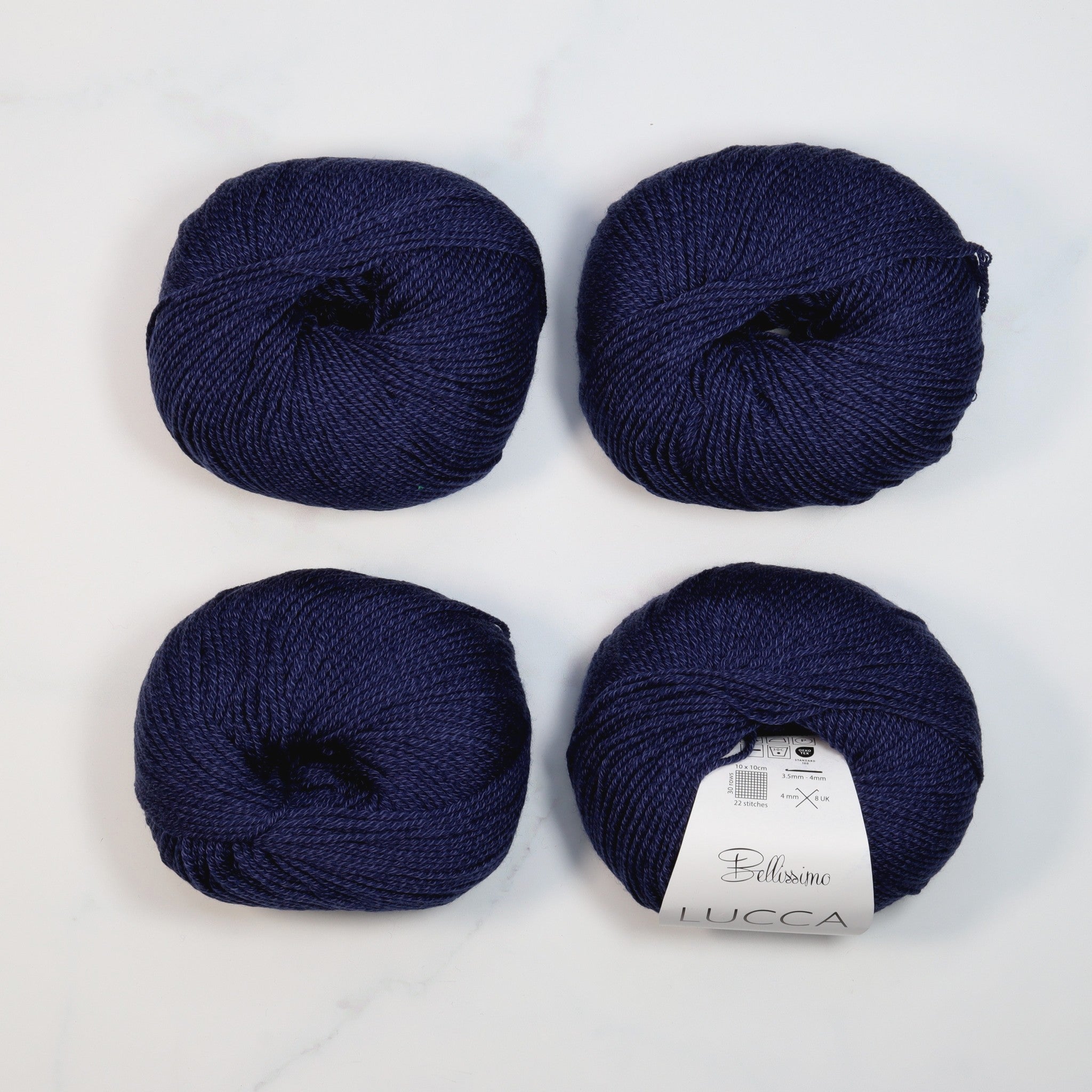 Bellissimo Lucca in colourway Marine – 8ply weight merino, cotton yarn