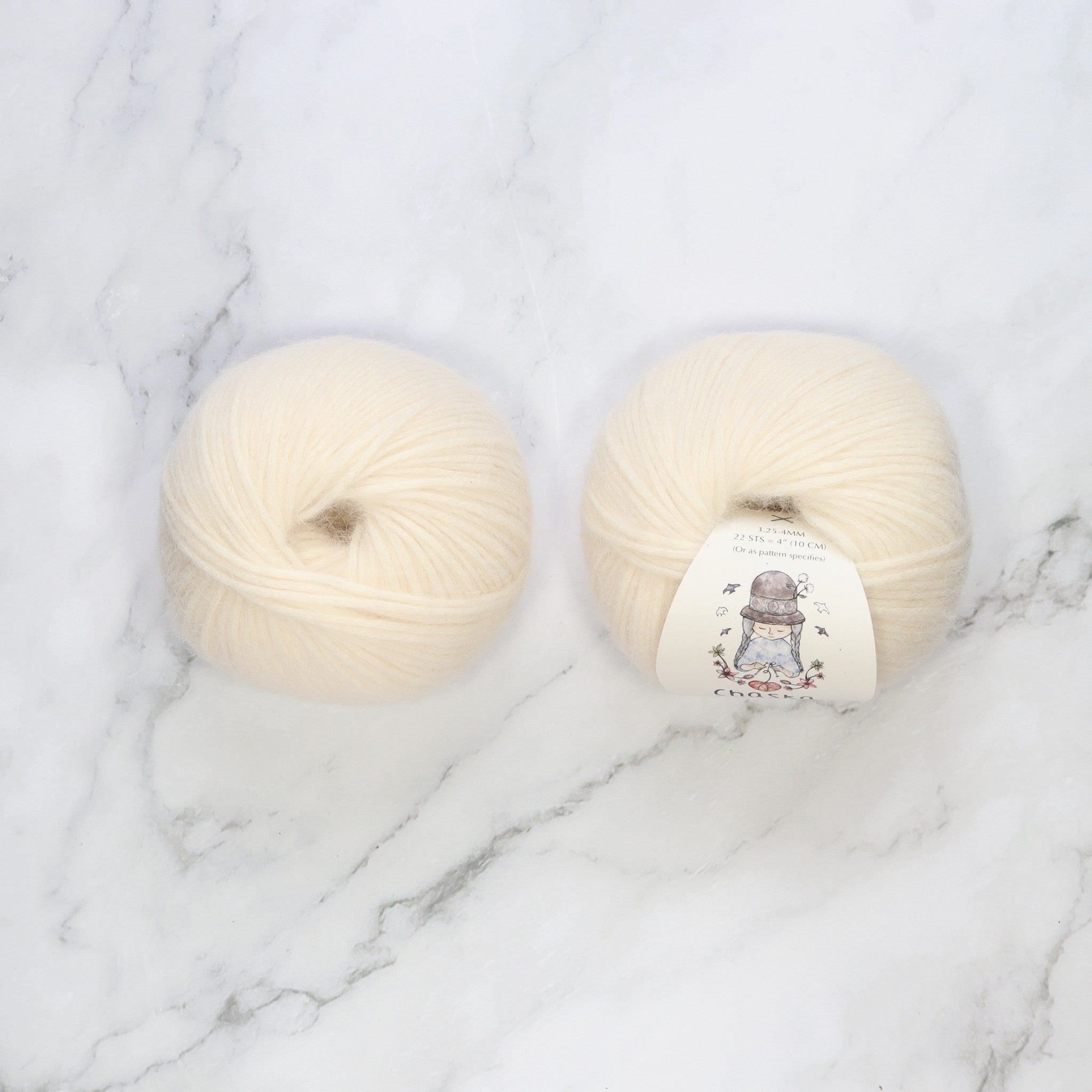 Chaska Wara in colourway White – 8ply weight cotton, alpaca, merino yarn