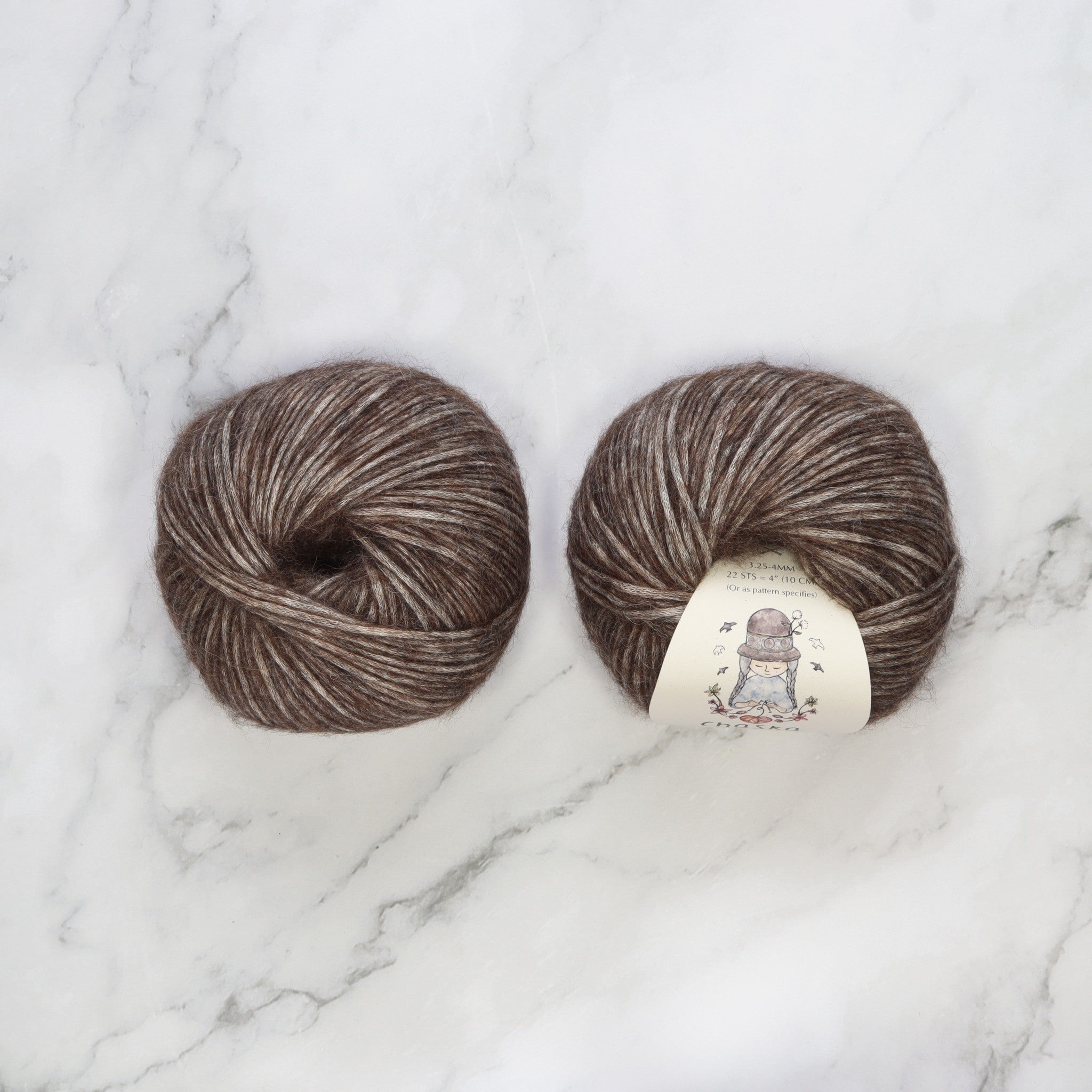 Chaska Wara in colourway Chocolate – 8ply weight cotton, alpaca, merino yarn