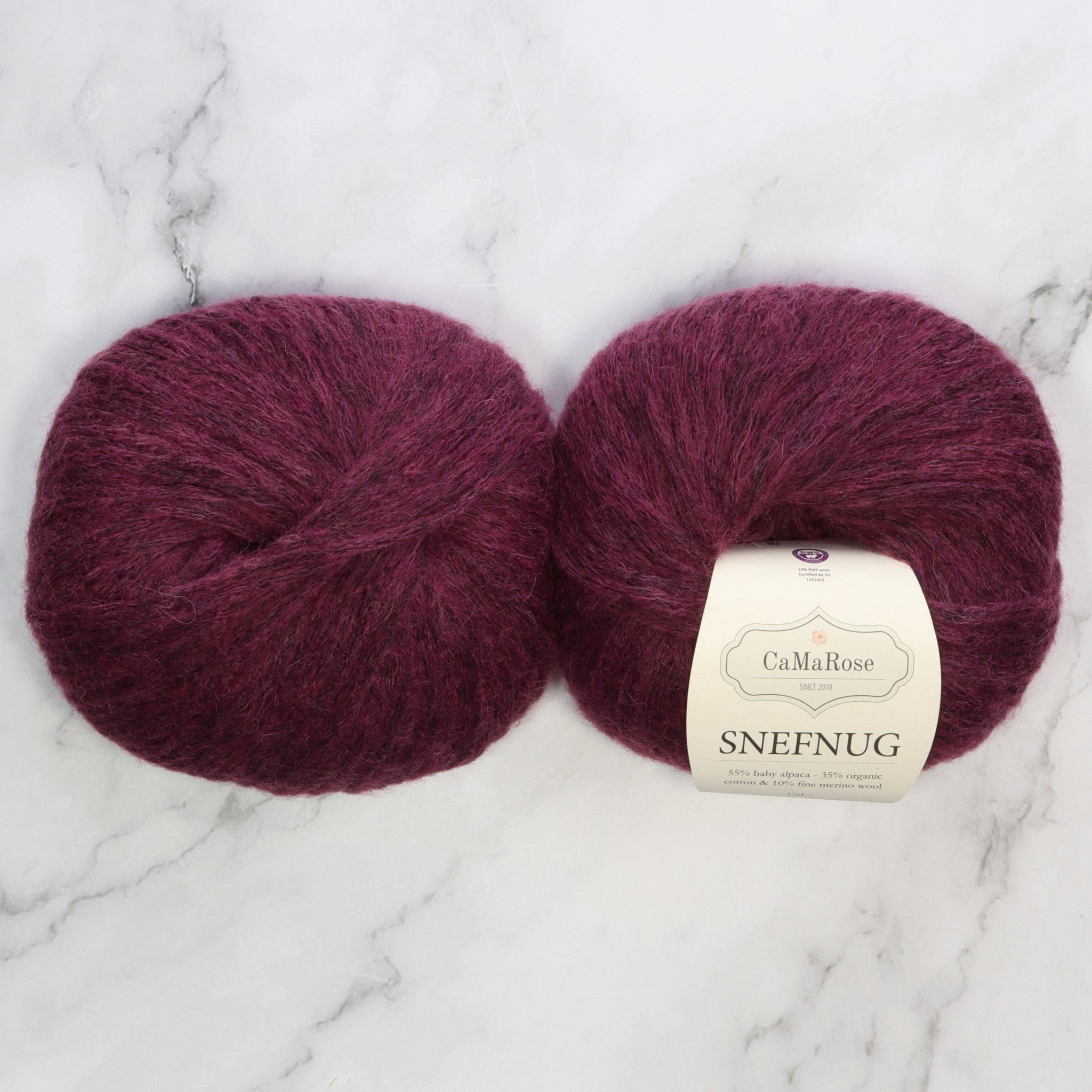 CaMaRose Snefnug in colourway Plum – 10ply weight alpaca, cotton, merino yarn