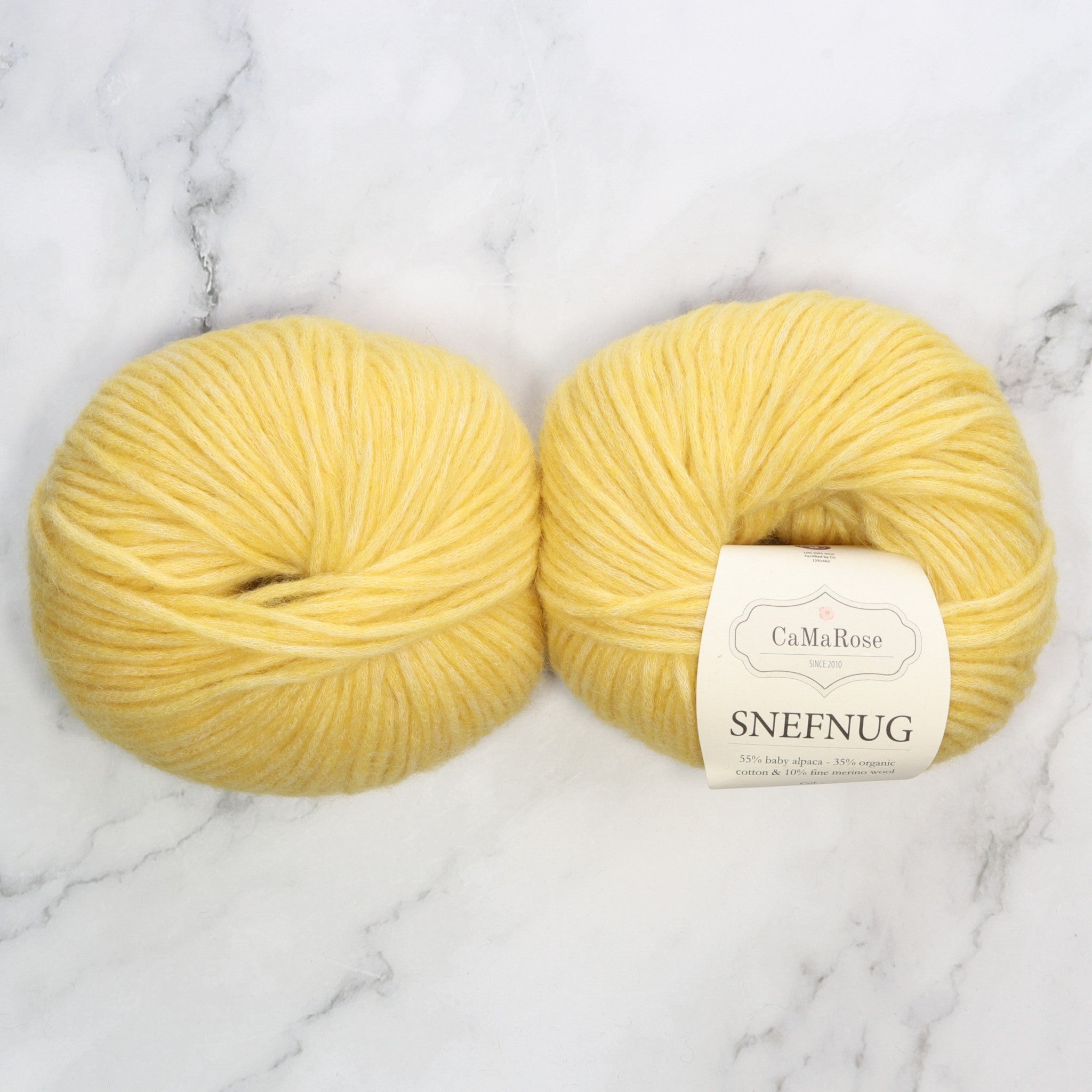 CaMaRose Snefnug in colourway Lemon Yellow – 10ply weight alpaca, cotton, merino yarn