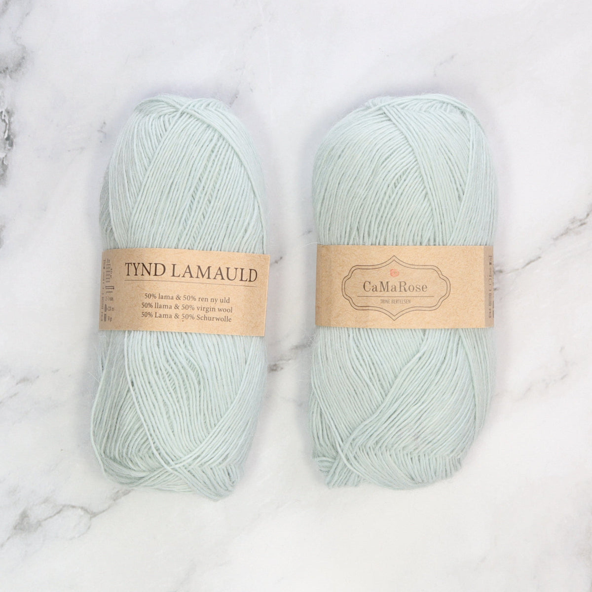 CaMaRose Tynd Lamauld in colourway Light Mint – 4ply weight llama, wool yarn