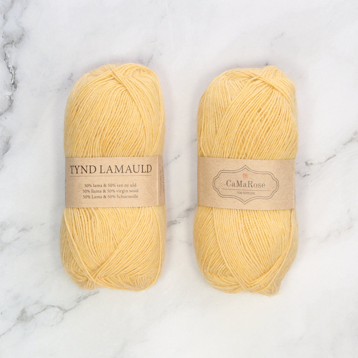 CaMaRose Tynd Lamauld in colourway Grain Yellow – 4ply weight llama, wool yarn