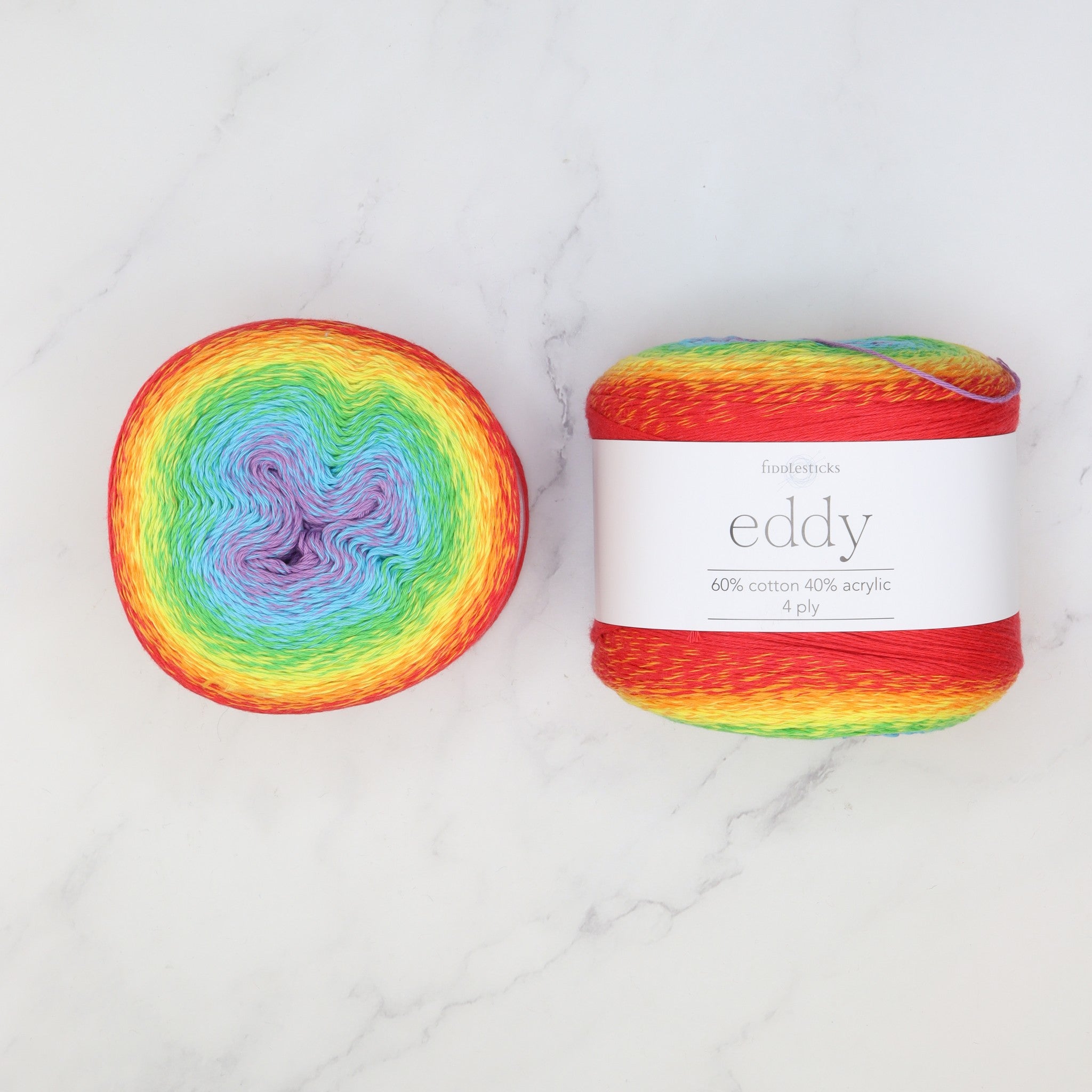 Fiddlesticks Eddy in colourway Rainbow – 4ply weight cotton, acrylic yarn