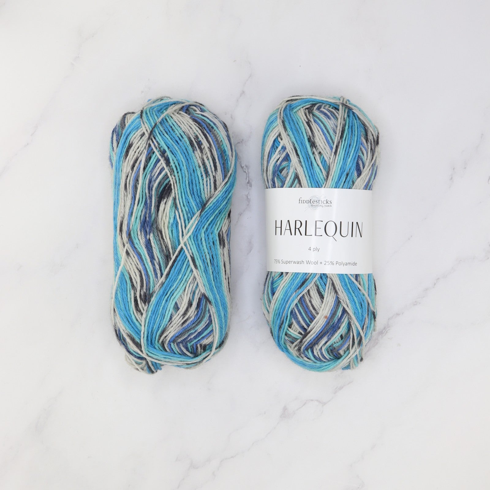 Fiddlesticks Harlequin in colourway 32-03 Aqua – 4ply weight wool, nylon yarn