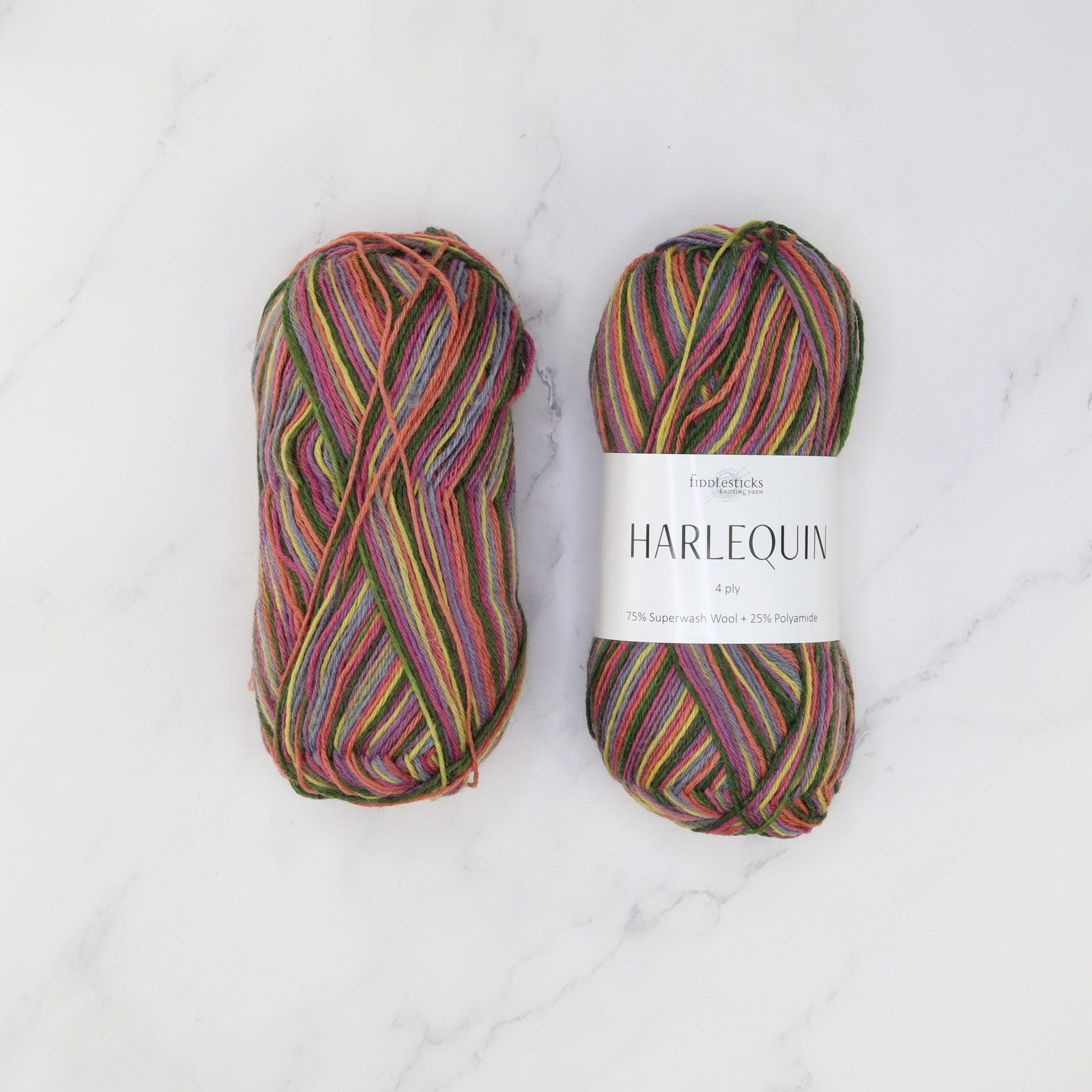 Fiddlesticks Harlequin in colourway 32-06 Tango – 4ply weight wool, nylon yarn