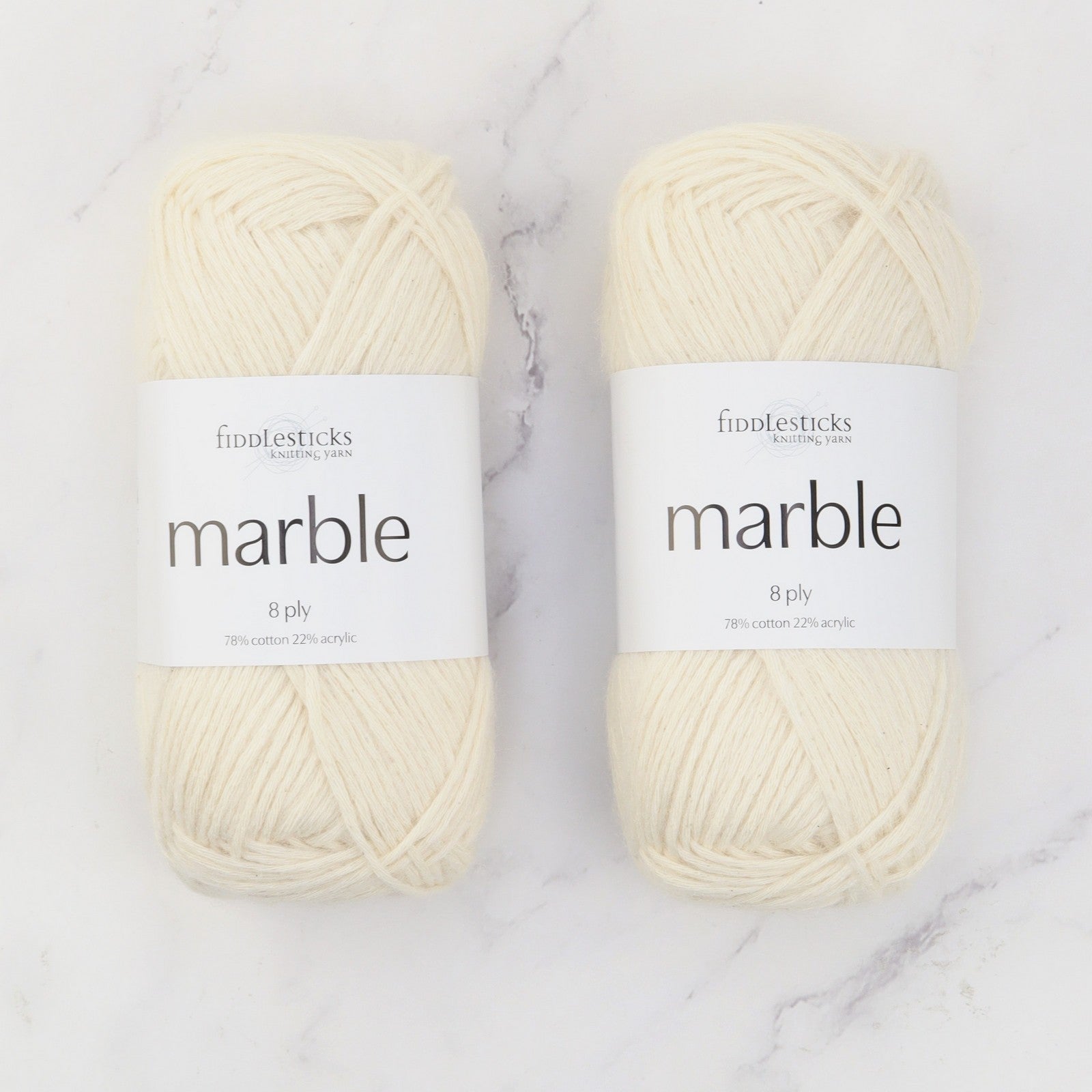 Fiddlesticks Marble in colourway Ivory – 8ply weight cotton, acrylic yarn