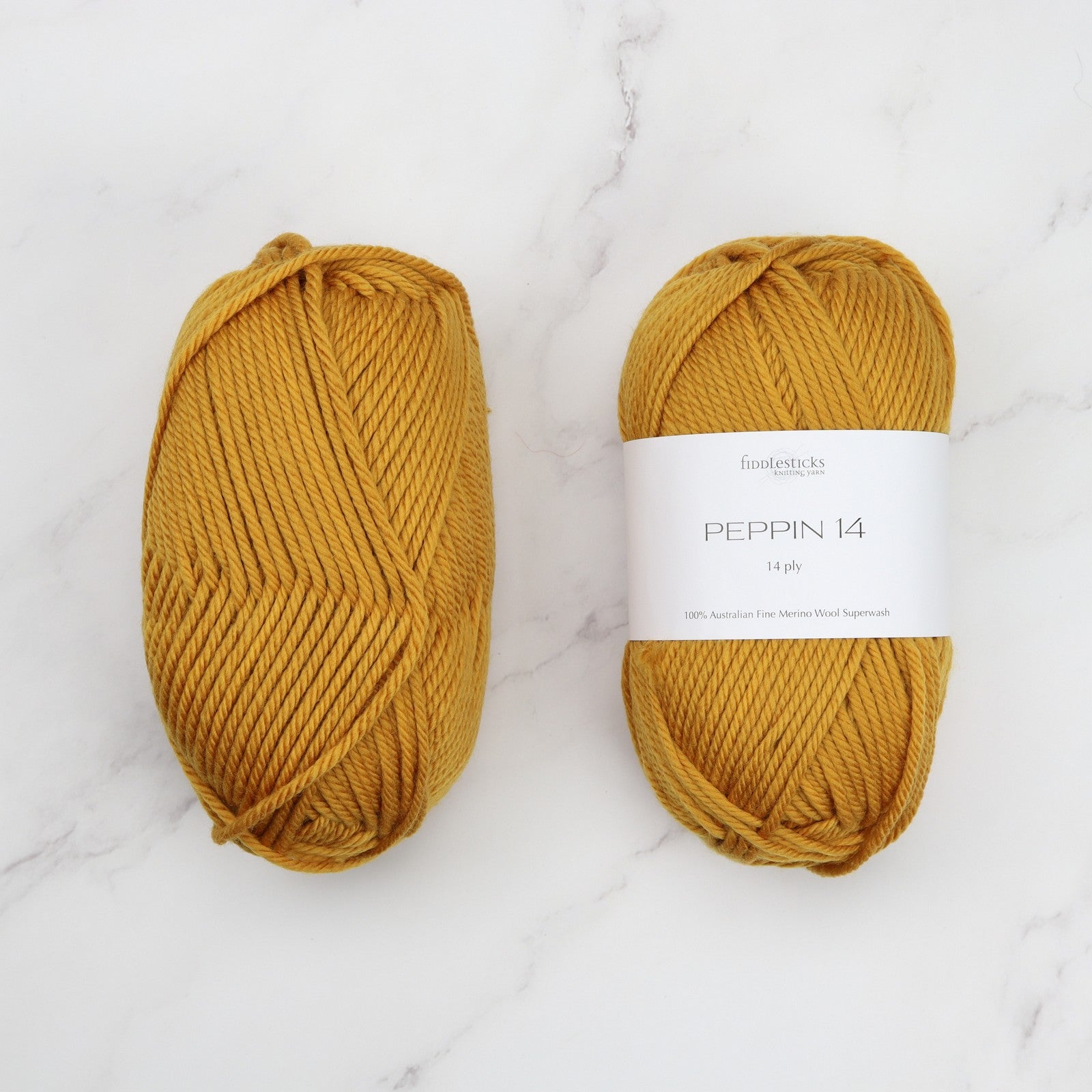 Fiddlesticks Peppin 14 in colourway Mustard – 14ply+ weight wool yarn