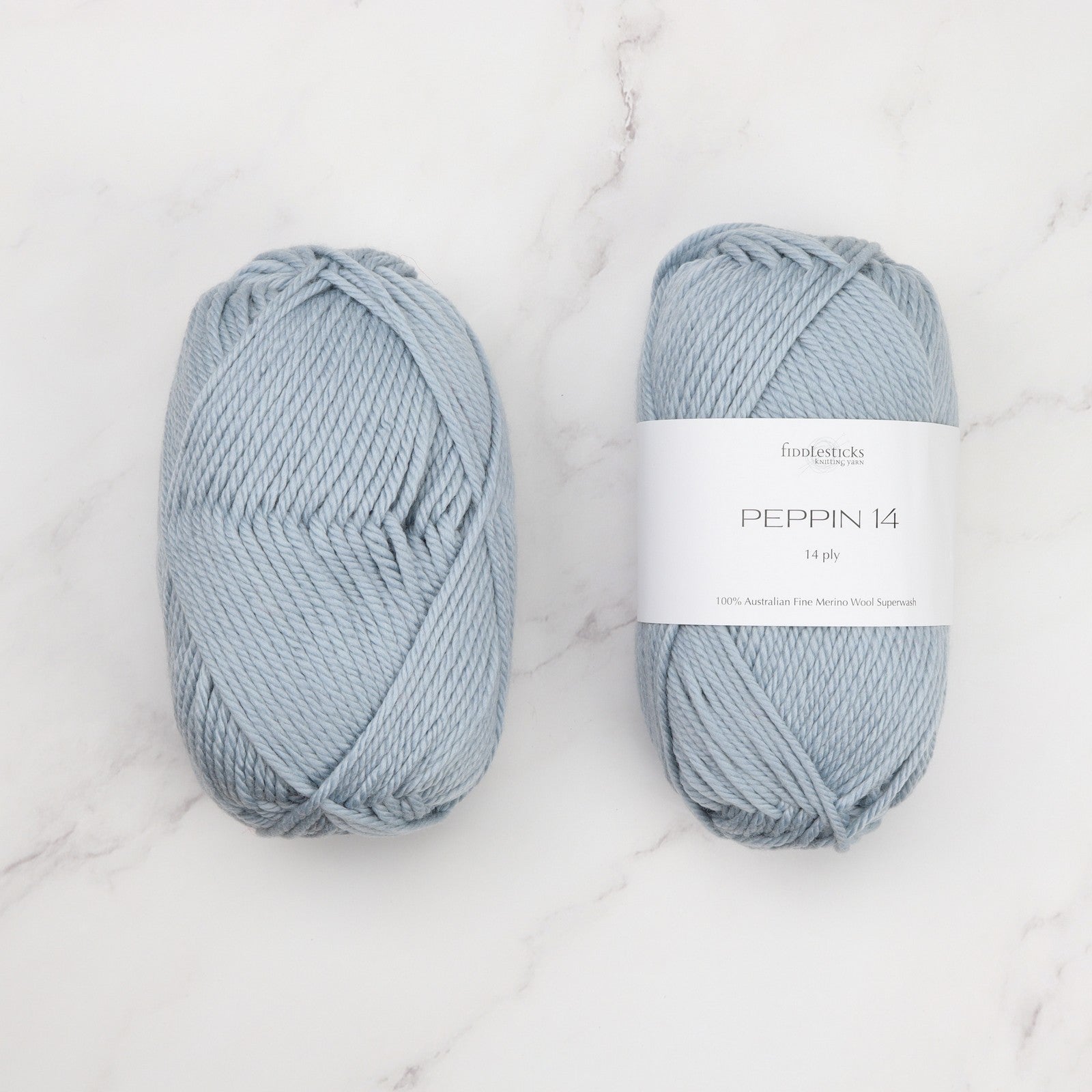 Fiddlesticks Peppin 14 in colourway Ice Blue – 14ply+ weight wool yarn