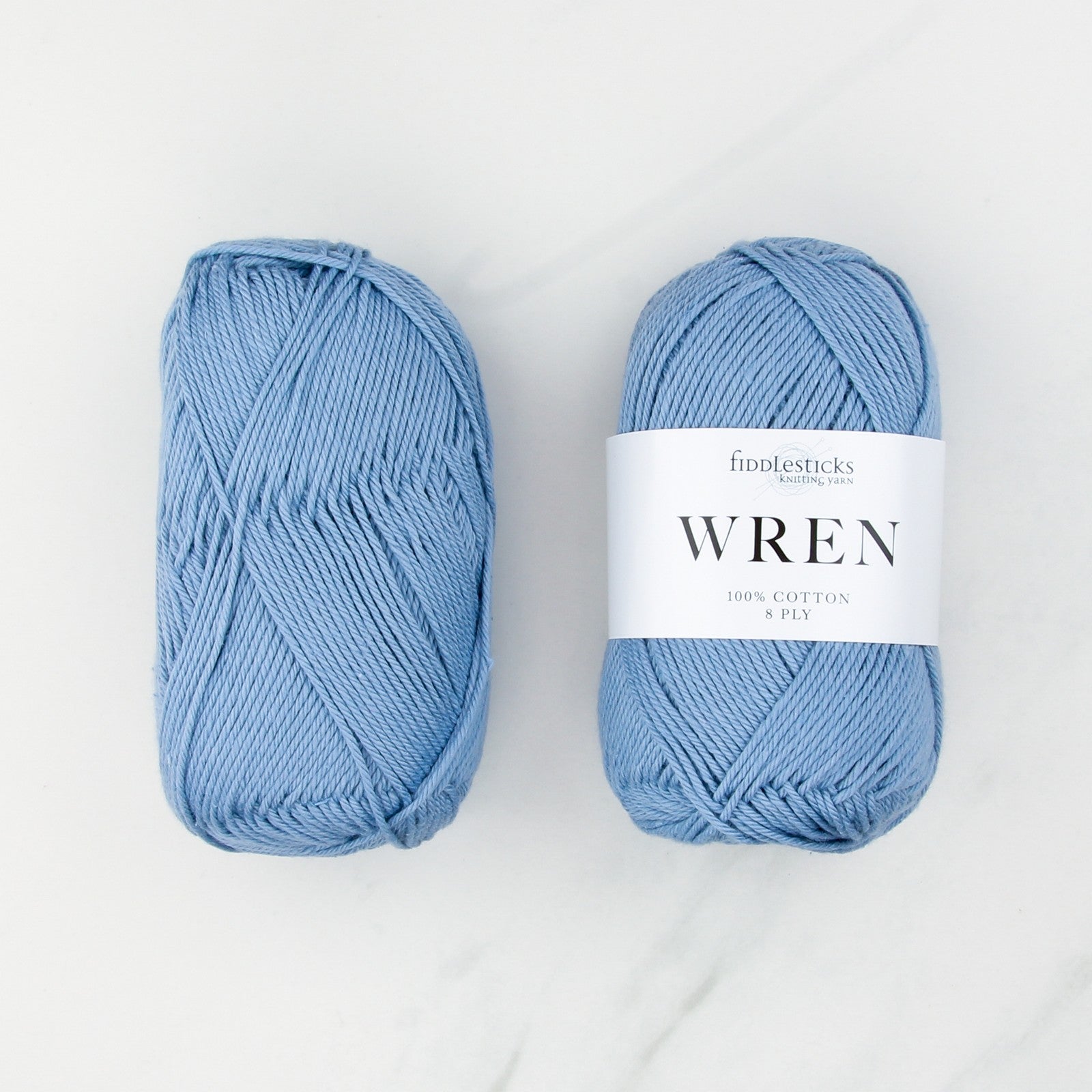 Fiddlesticks Wren in colourway W 025 Denim – 8ply weight cotton yarn