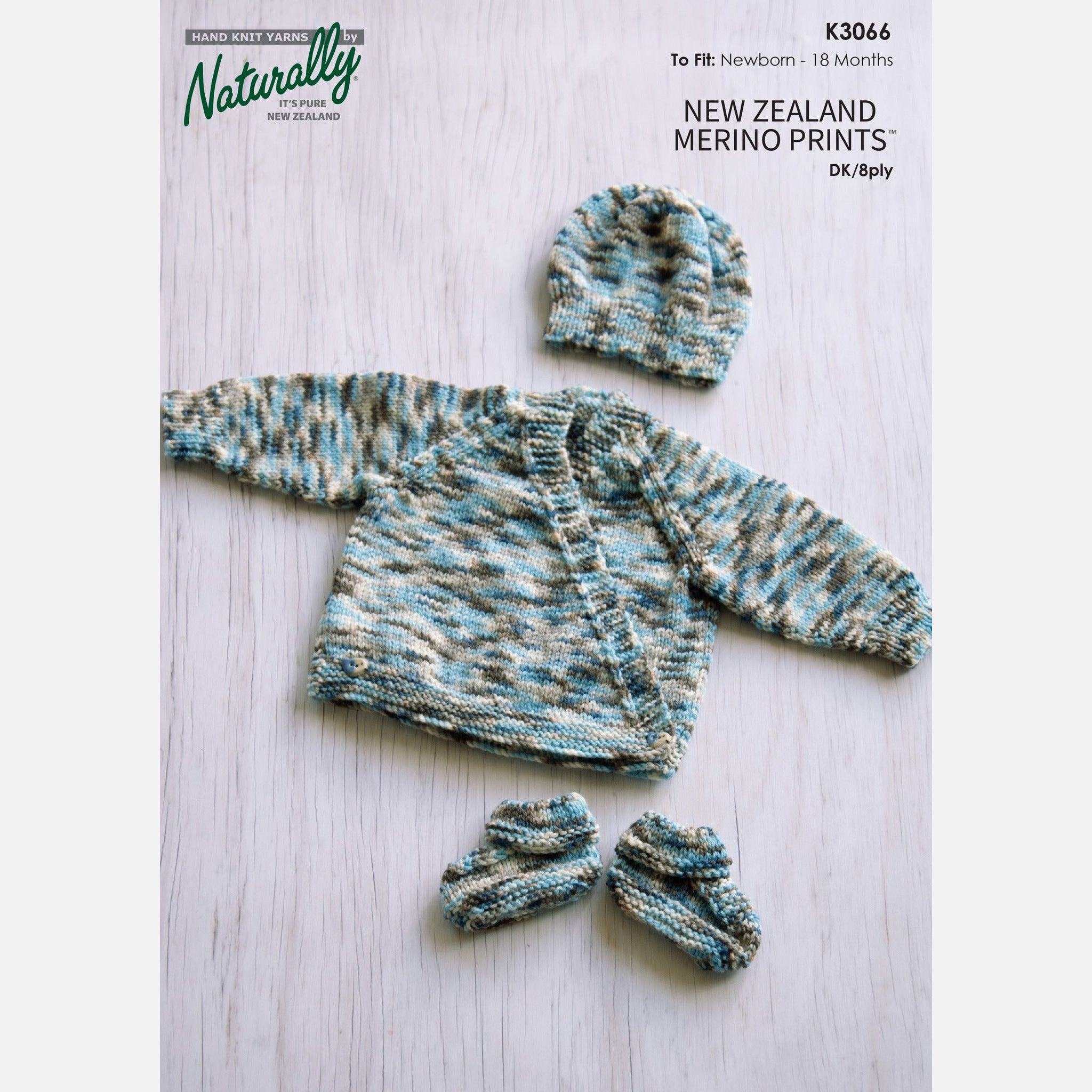K3066 Baby Jacket, Hat, Booties Set Merino Prints Pattern by Naturally