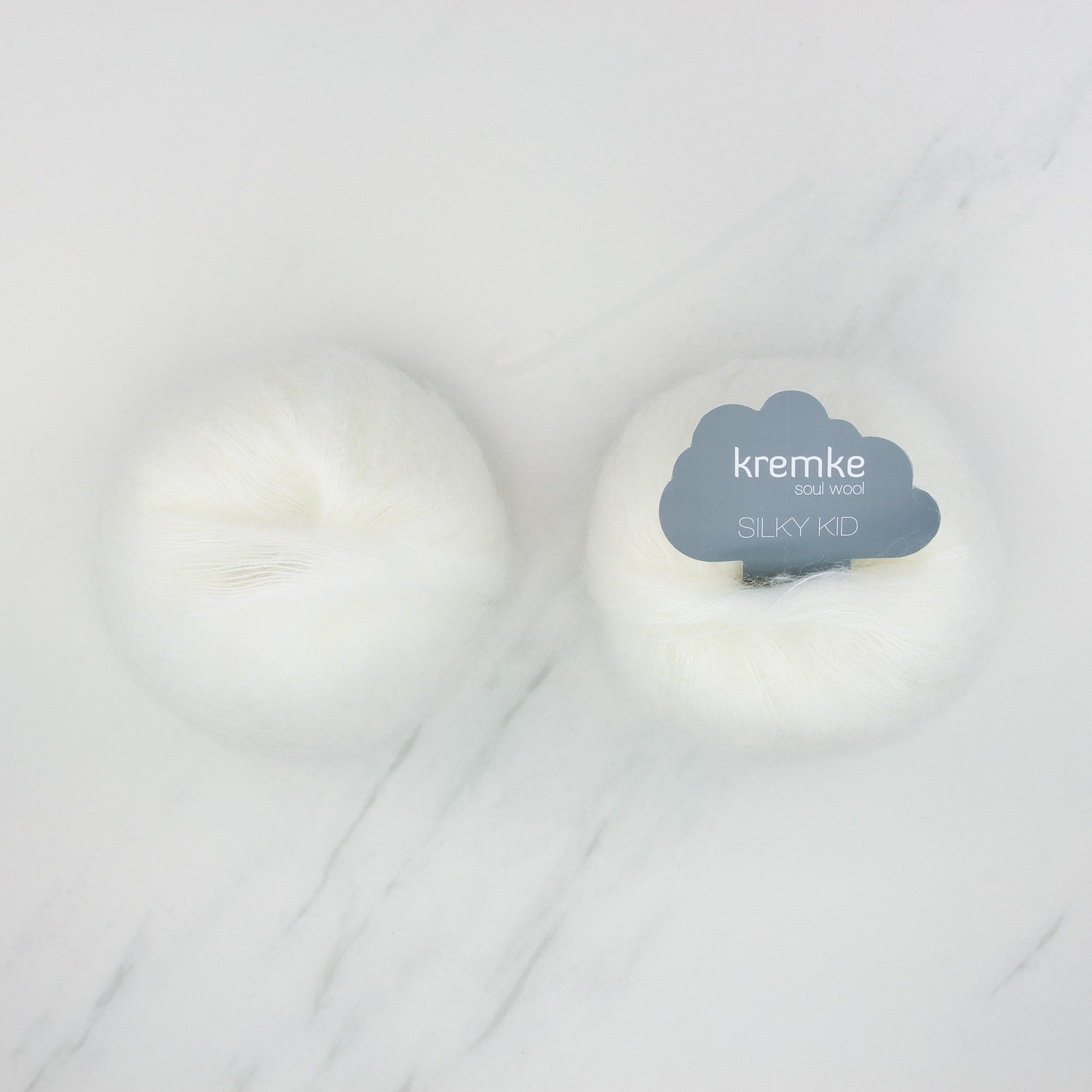Kremke Soul Wool Silky Kid in colourway 06-001 Pure White – 2ply weight mohair, silk yarn