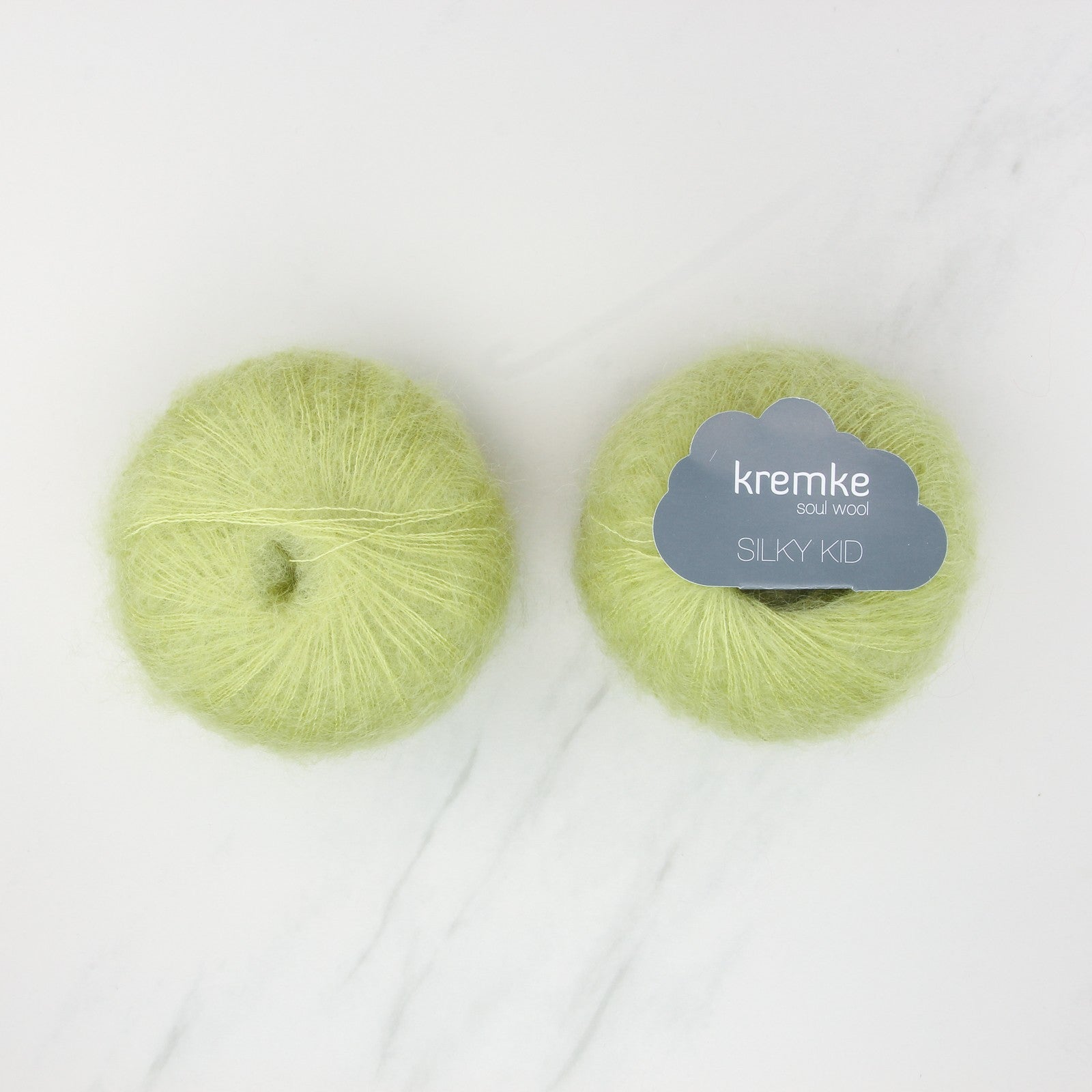 Kremke Soul Wool Silky Kid in colourway 06-011 Washed Lime – 2ply weight mohair, silk yarn