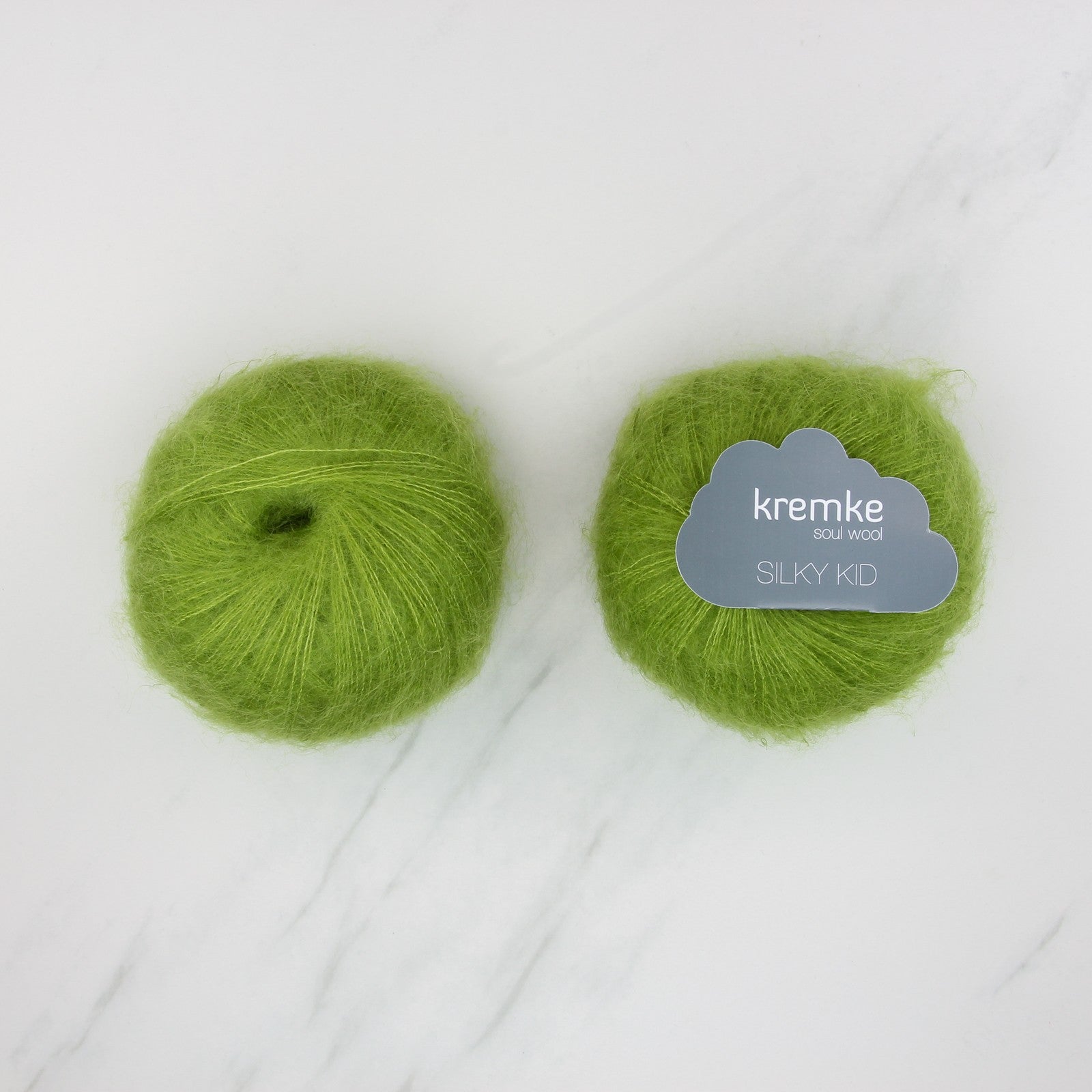 Kremke Soul Wool Silky Kid in colourway 07-086 Apple Green – 2ply weight mohair, silk yarn