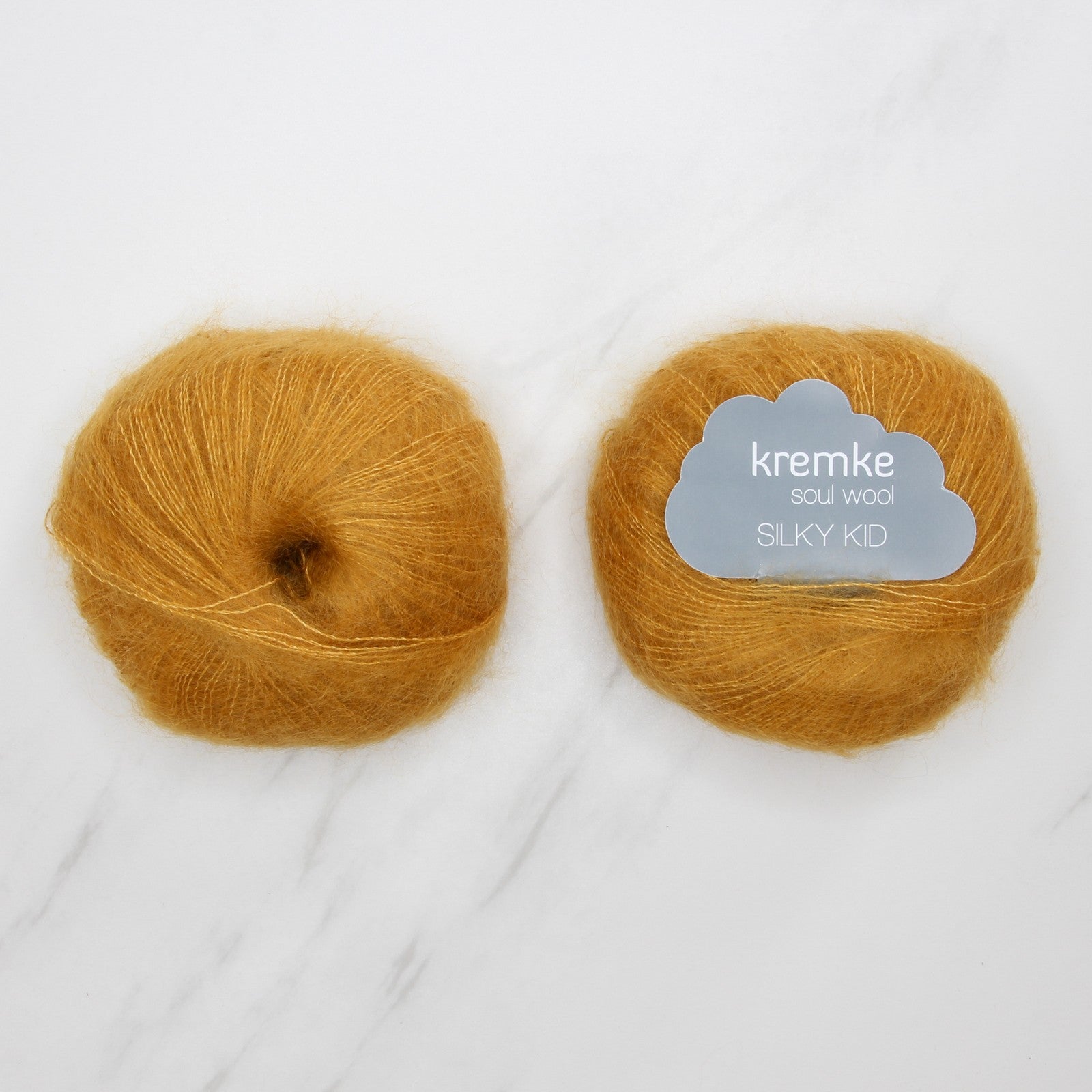 Kremke Soul Wool Silky Kid in colourway 10-097 Mustard – 2ply weight mohair, silk yarn