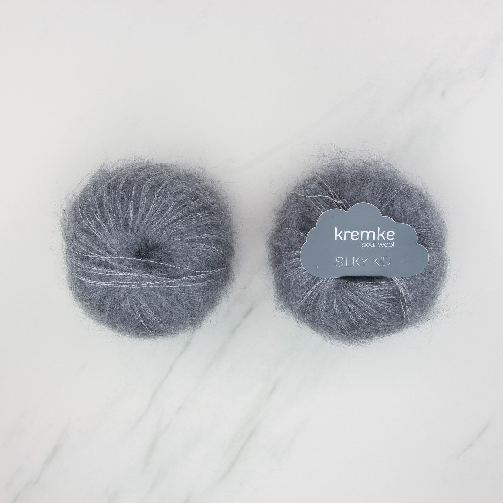 Kremke Soul Wool Silky Kid in colourway 20-001 Heather Grey – 2ply weight mohair, silk yarn