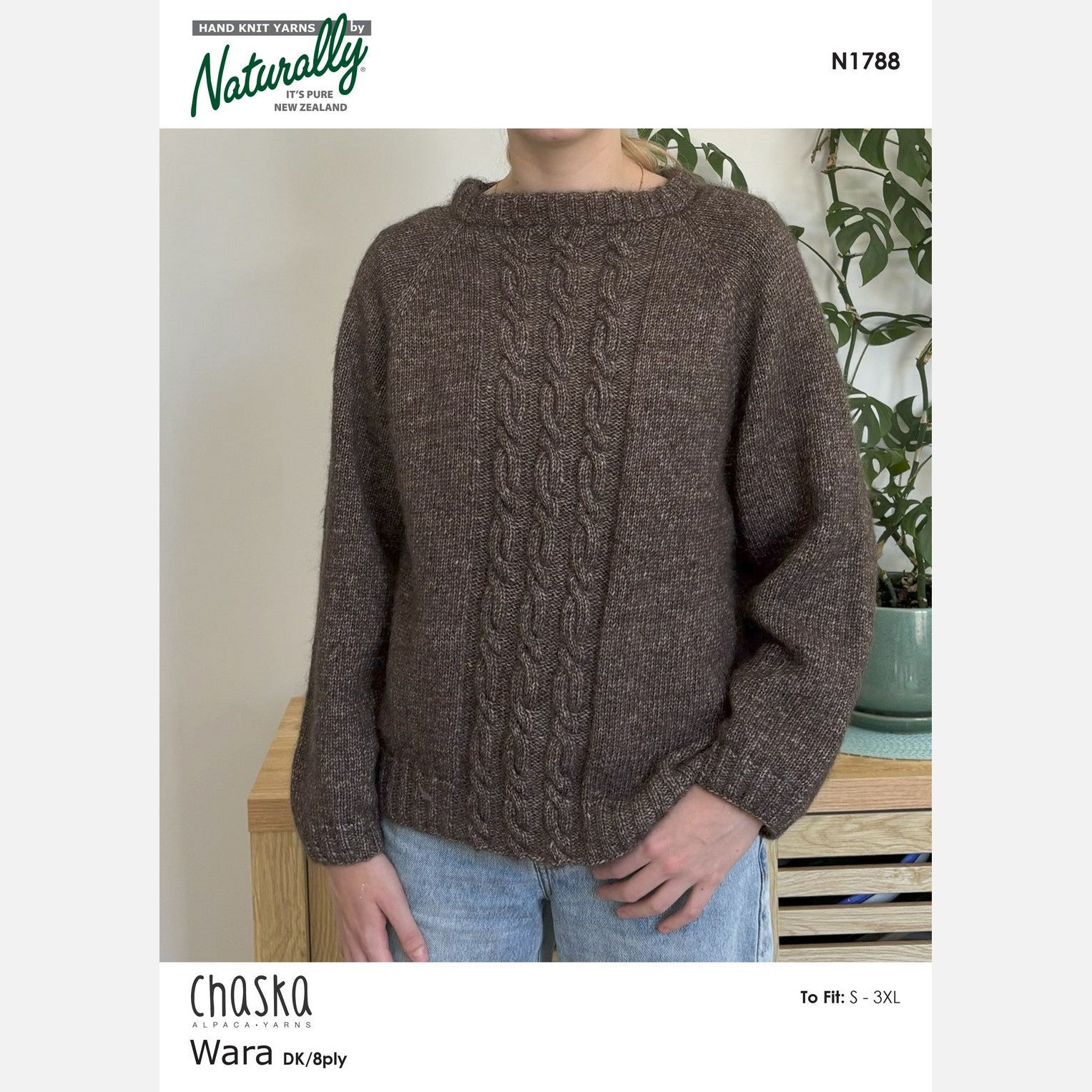 N1788 Cabled Sweater Wara Pattern by Naturally