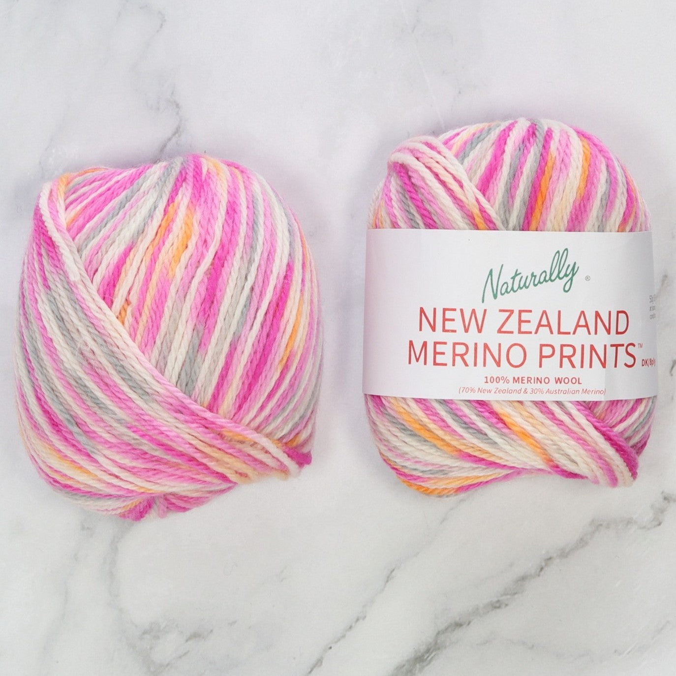 Naturally Yarns New Zealand Merino Prints DK in colourway Pinks – 8ply weight merino yarn