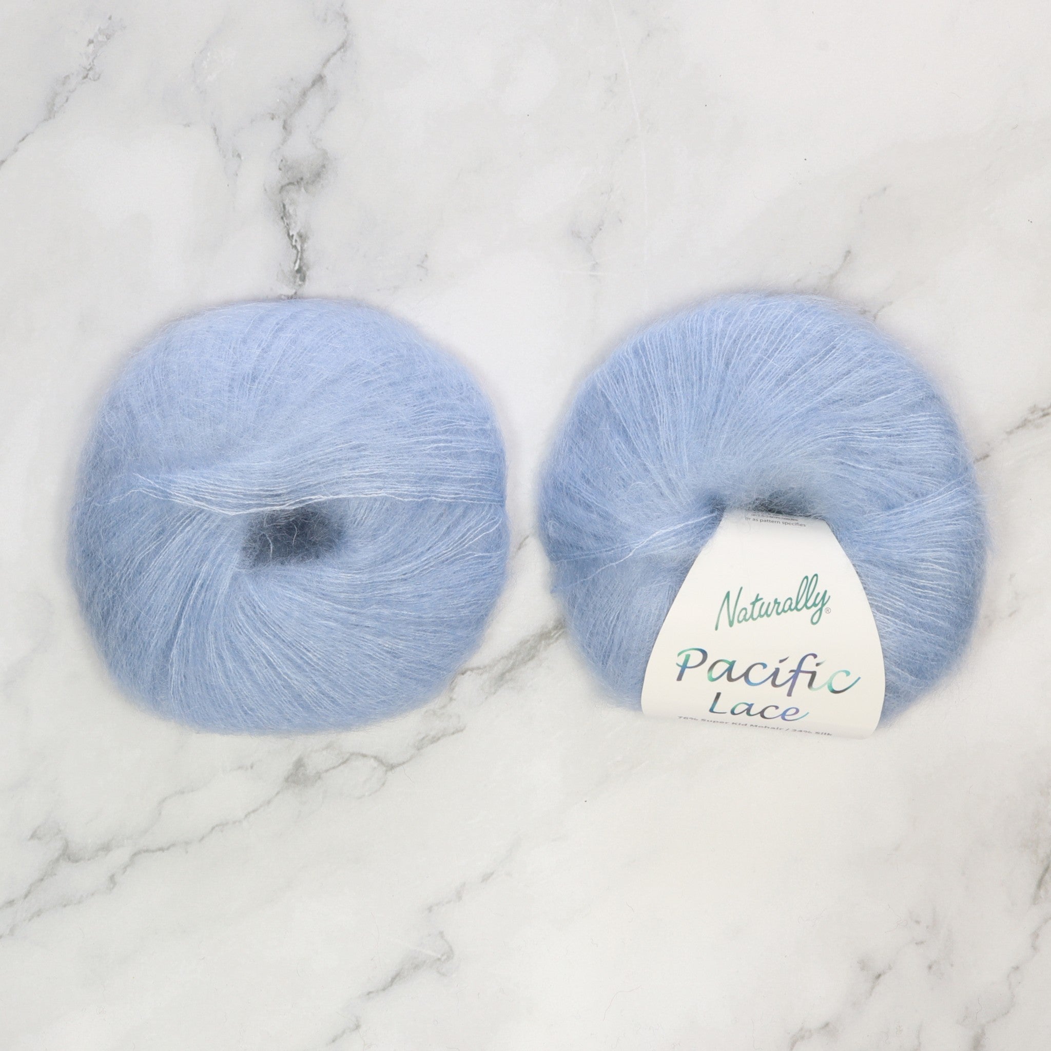 Naturally Yarns Pacific Lace in colourway Powder Blue – 2ply weight mohair, silk yarn