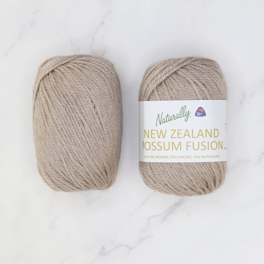 Cable Beanie kit in NZ Possum Fusion, colourway Taupe