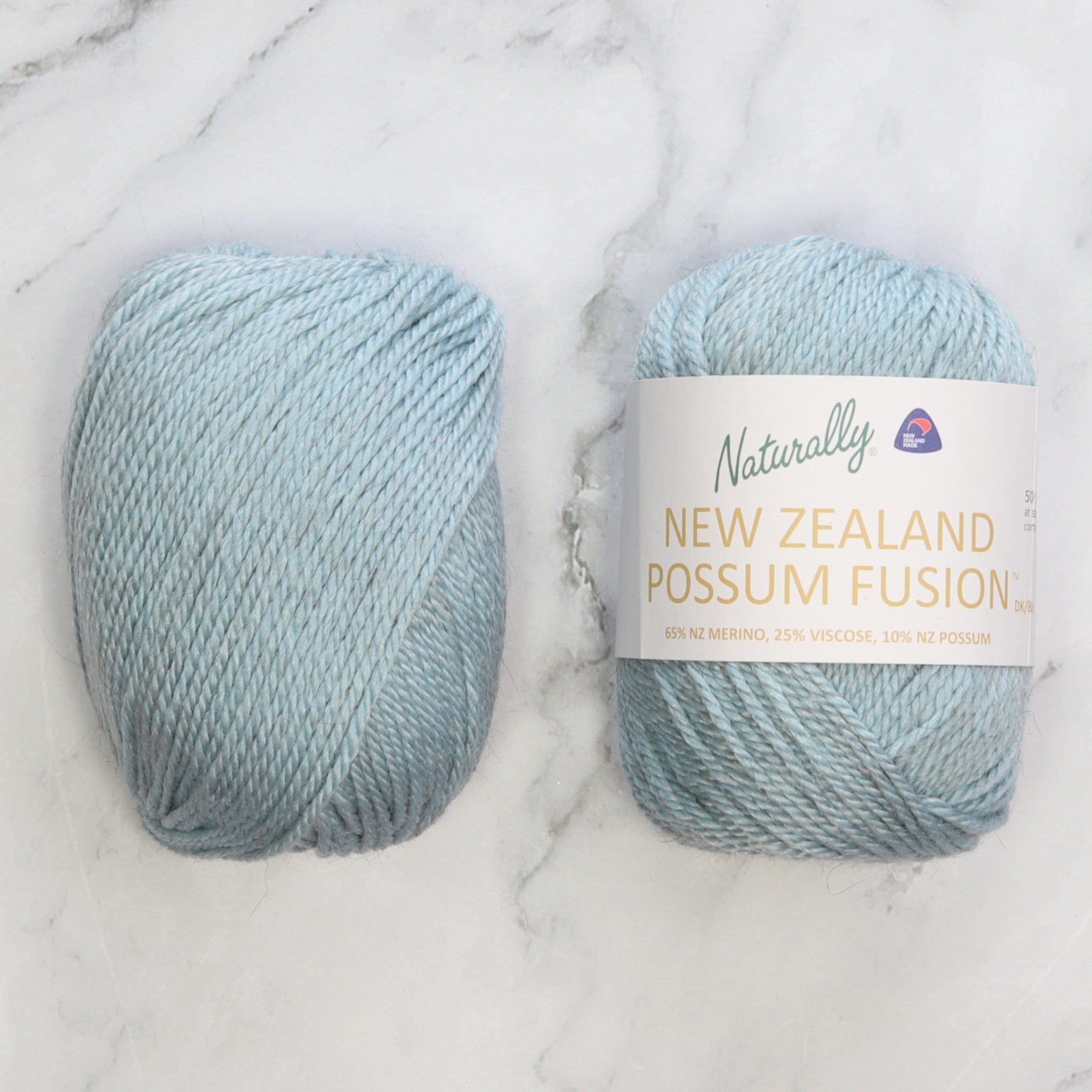 Naturally Yarns New Zealand Possum Fusion DK in colourway Pale Blue – 8ply weight merino, viscose, possum yarn