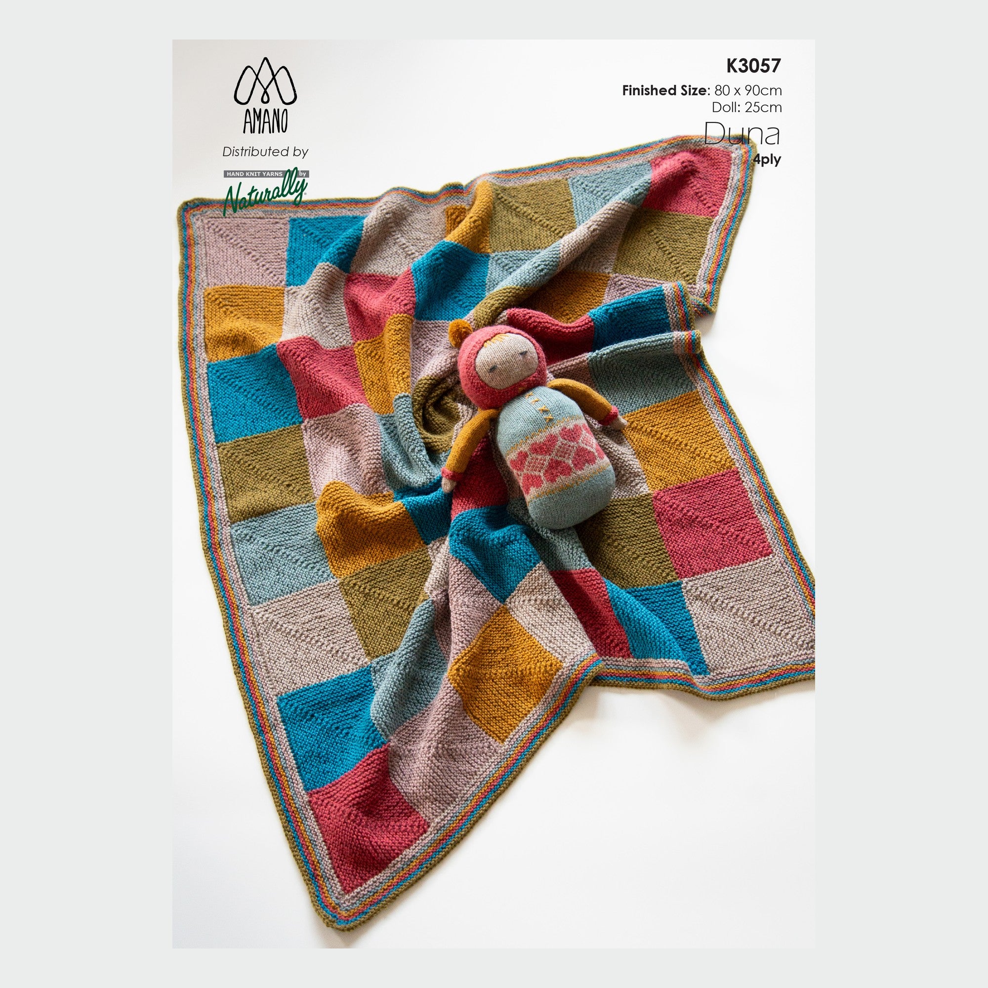 Mitred Square Pram Coverlet & Snuggle Doll in Duna 4ply Pattern