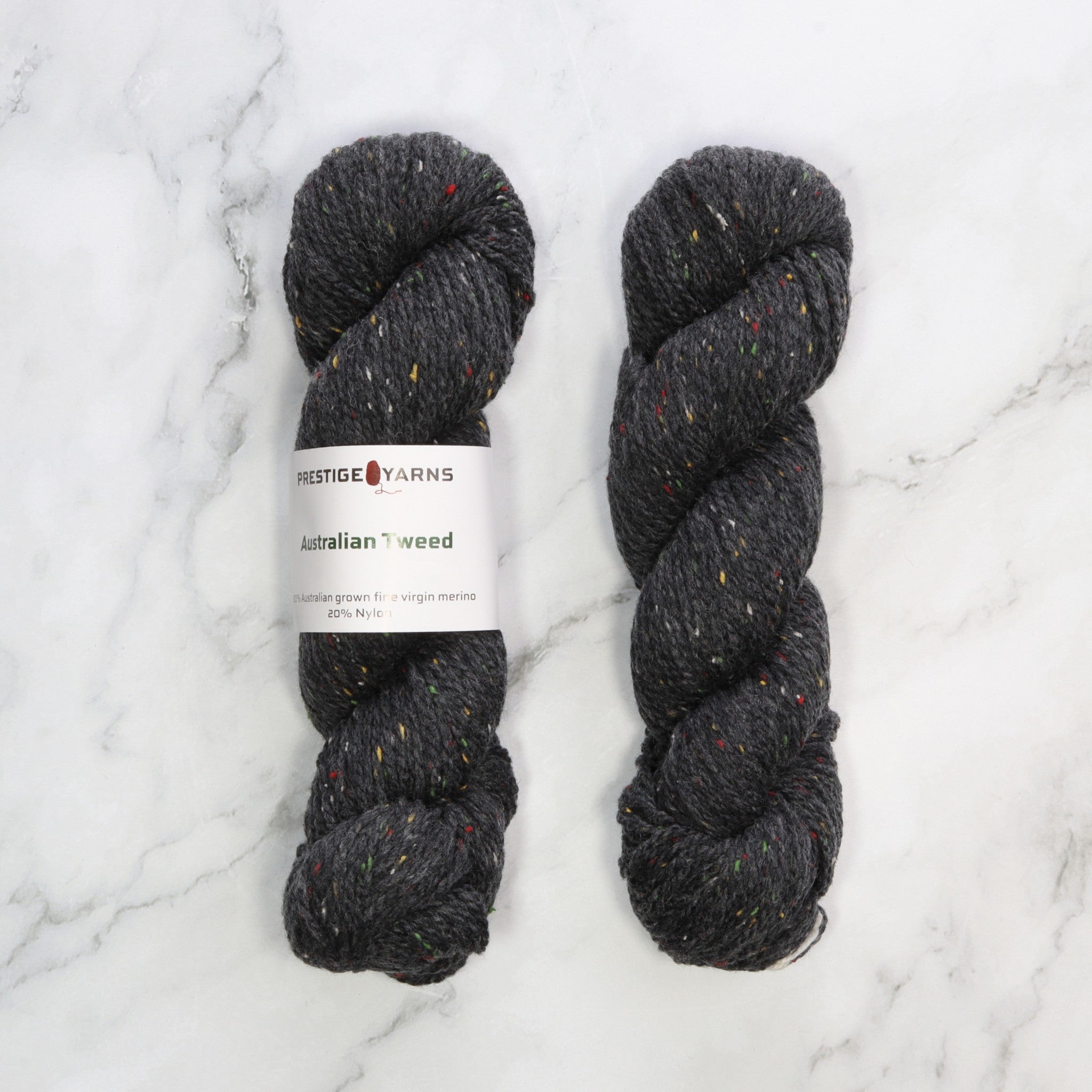 Prestige Yarns Australian Tweed in colourway India Ink – 8ply weight merino, nylon yarn