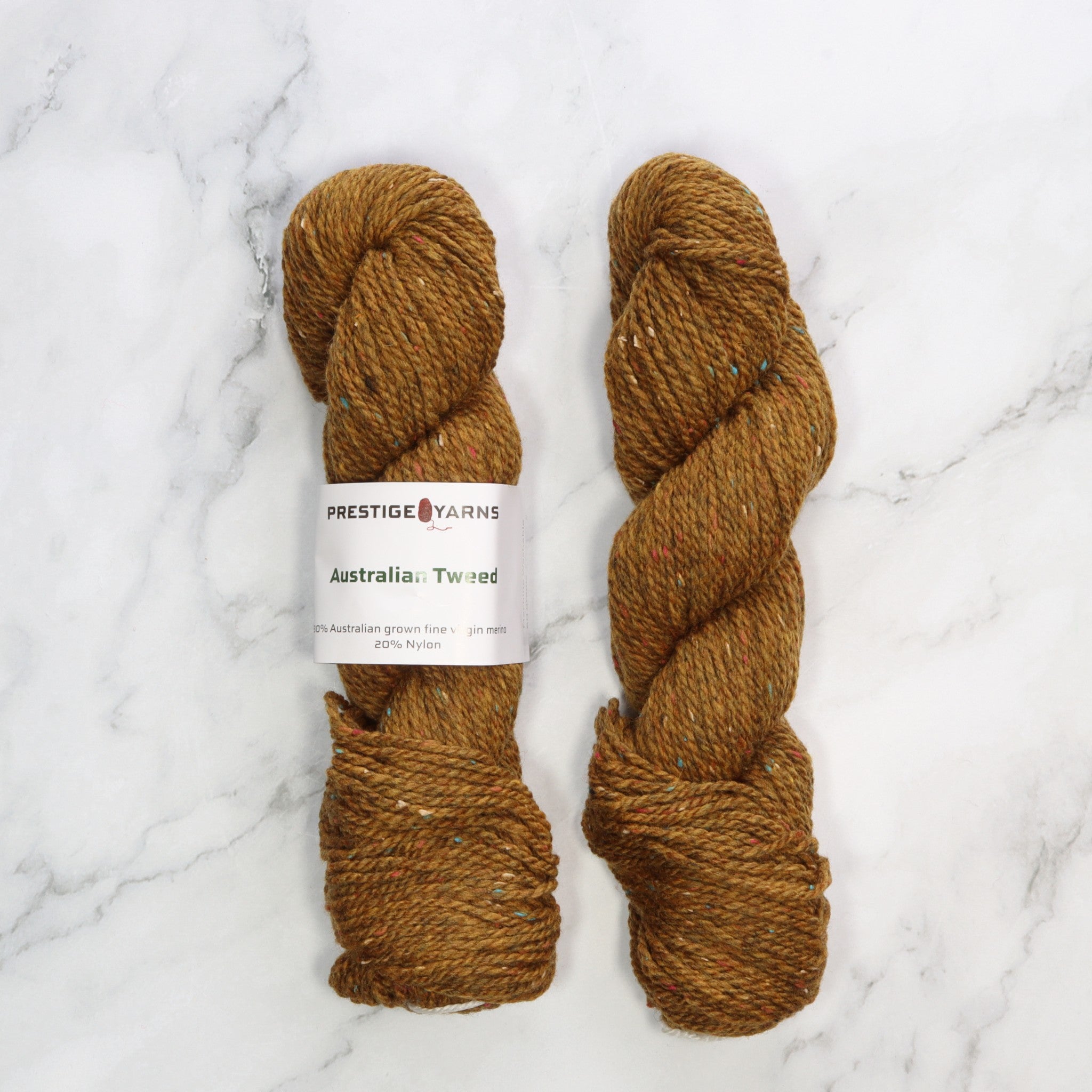 Prestige Yarns Australian Tweed in colourway Plantation – 8ply weight merino, nylon yarn