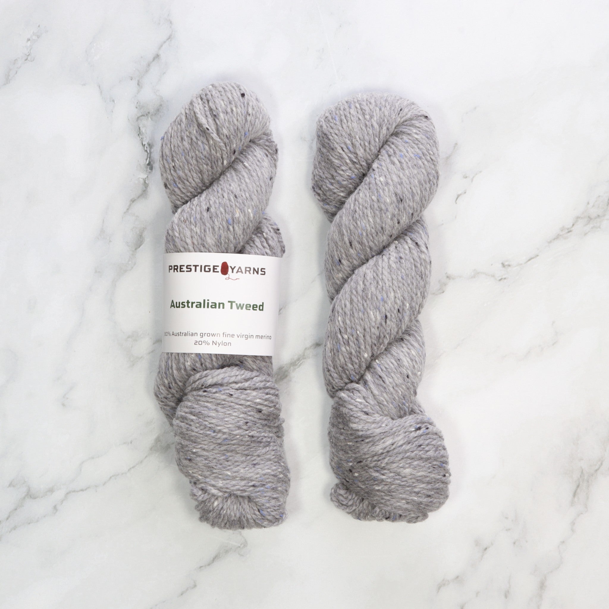 Prestige Yarns Australian Tweed in colourway Silver Sconce – 8ply weight merino, nylon yarn