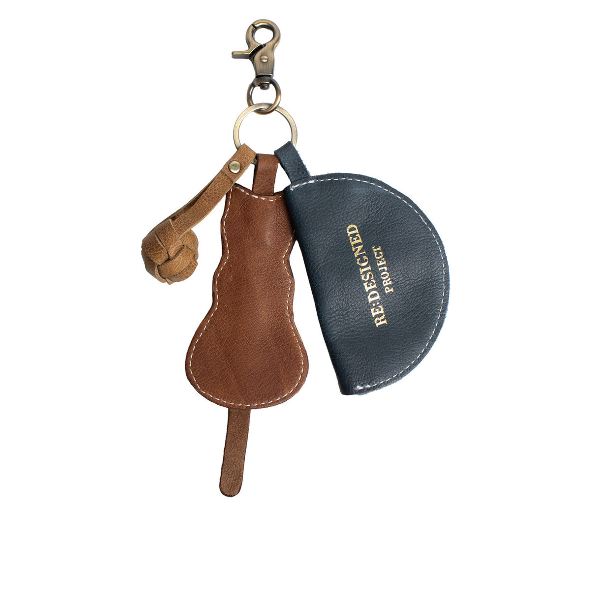 Re:Designed Leather Keyrings – Cat and Yarn, Sapphire Blue