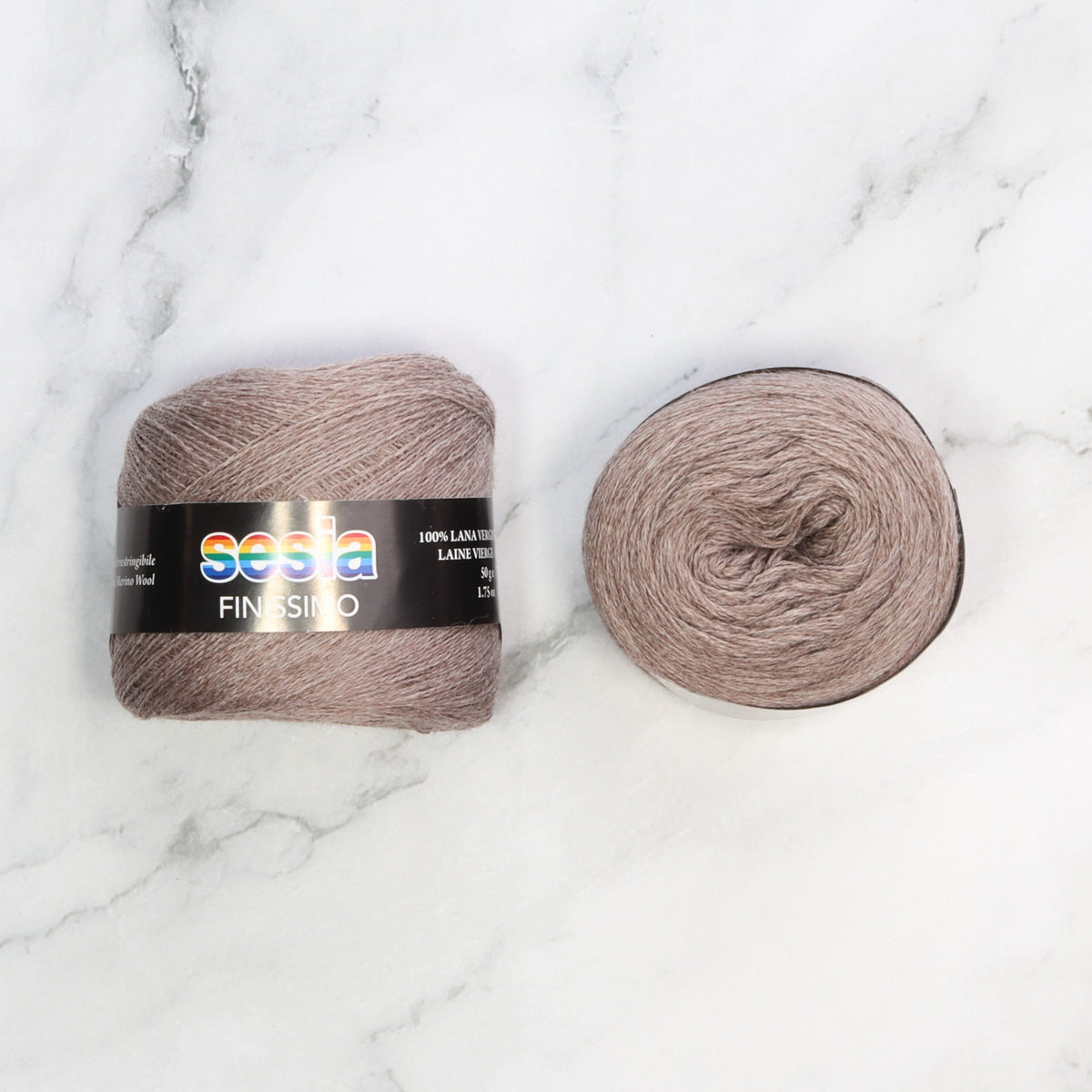 Sesia Finissimo Lace in colourway Taupe Heather – 2ply weight wool yarn