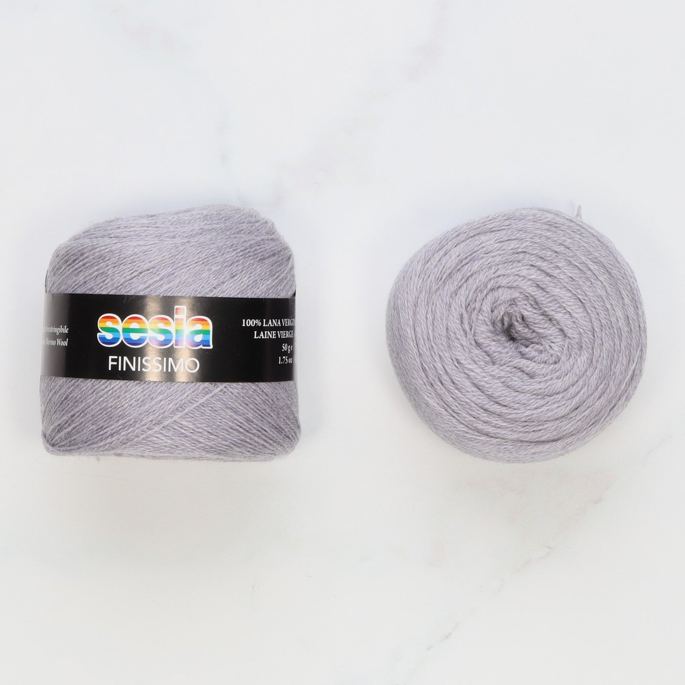 Sesia Finissimo Lace in colourway Silver Heather – 2ply weight wool yarn