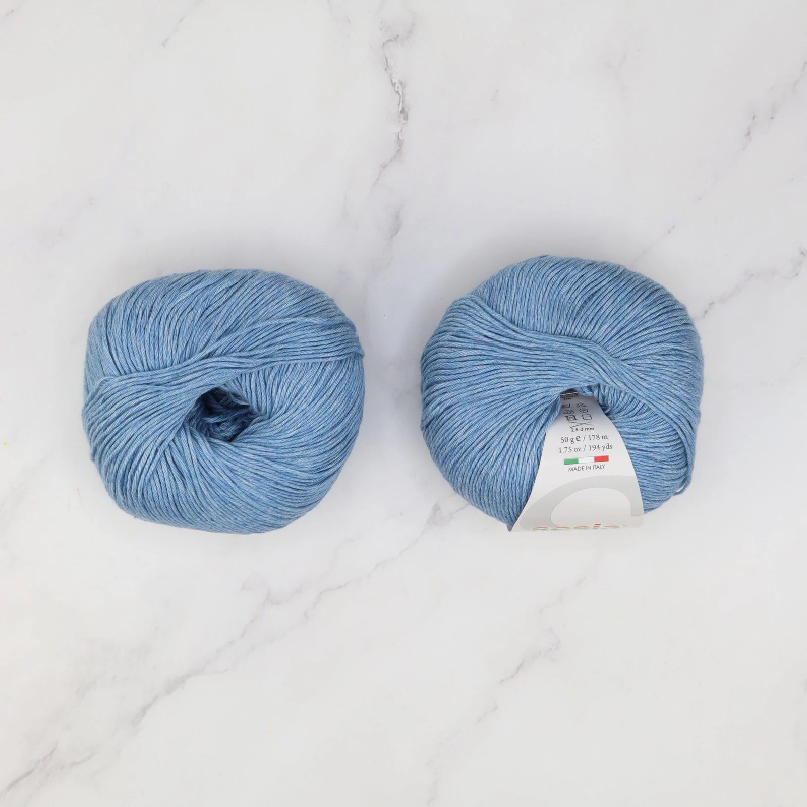 Sesia Jeans in colourway Washed Denim – 4ply weight cotton yarn