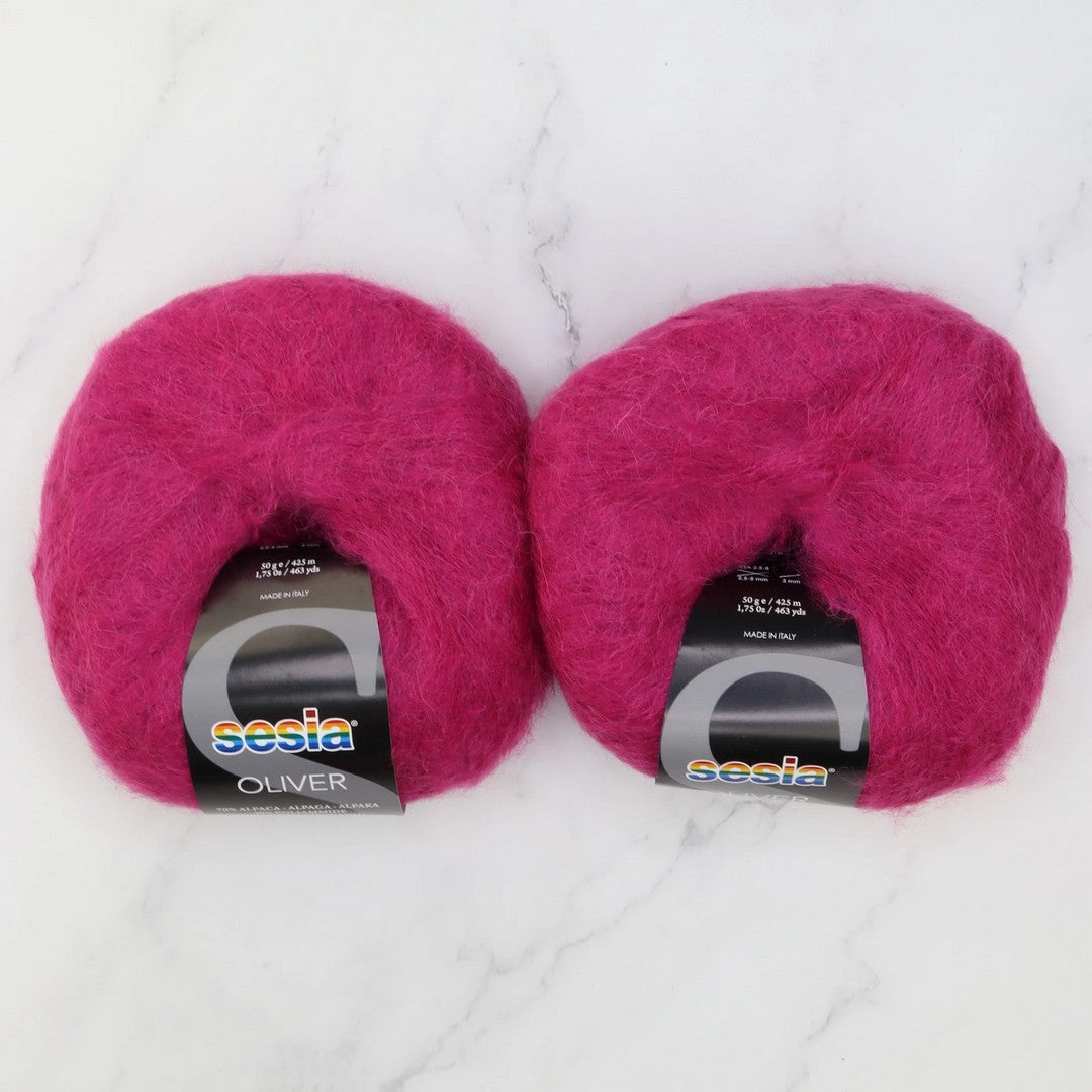 Sesia Oliver in colourway Hot Pink – 2ply weight alpaca, nylon yarn