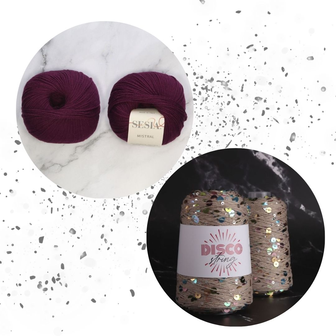 Sparkles Tee Yarn kit, colourway Rainbow Sparkle/Berry