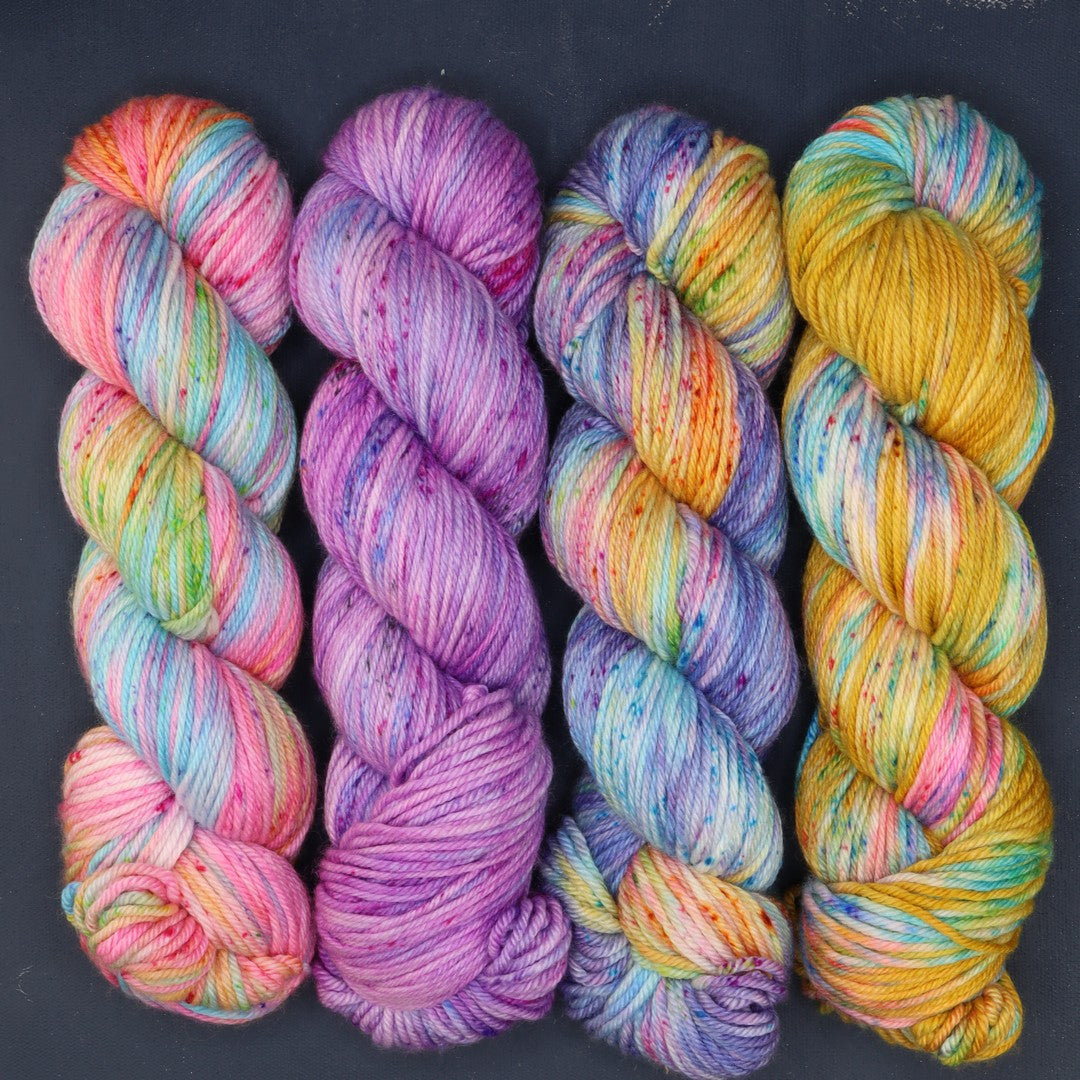 Poet Worsted – Four Colour Set in colourway All Dolled Up – 10ply weight merino, nylon, silk yarn