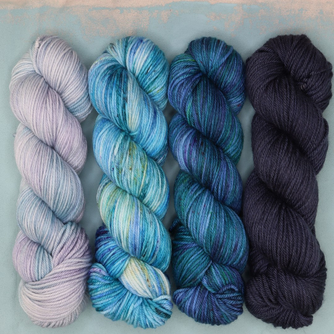 Poet Worsted – Four Colour Set in colourway Celestial – 10ply weight merino, nylon, silk yarn