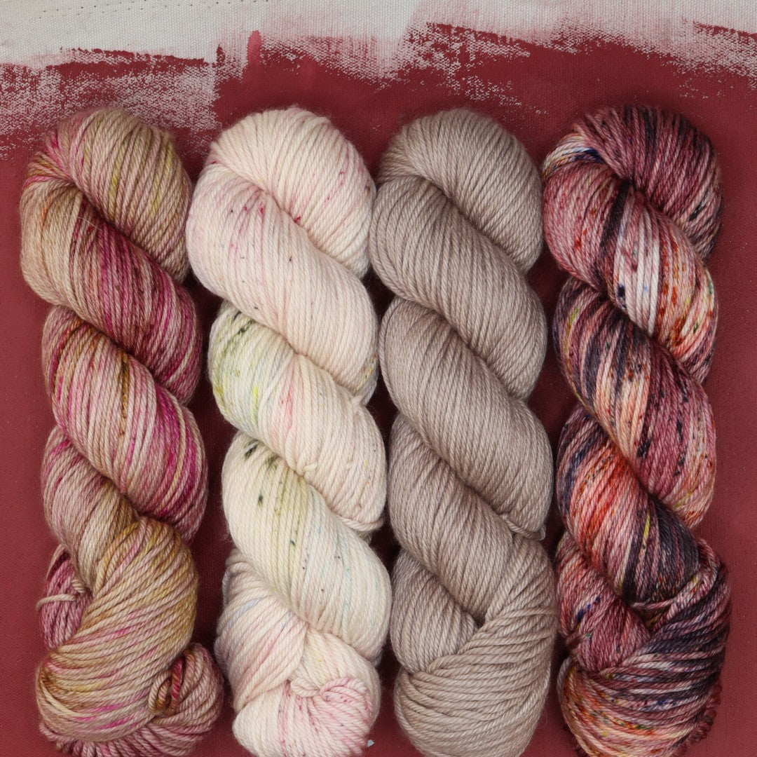Poet Worsted – Four Colour Set in colourway Dried Roses – 10ply weight merino, nylon, silk yarn