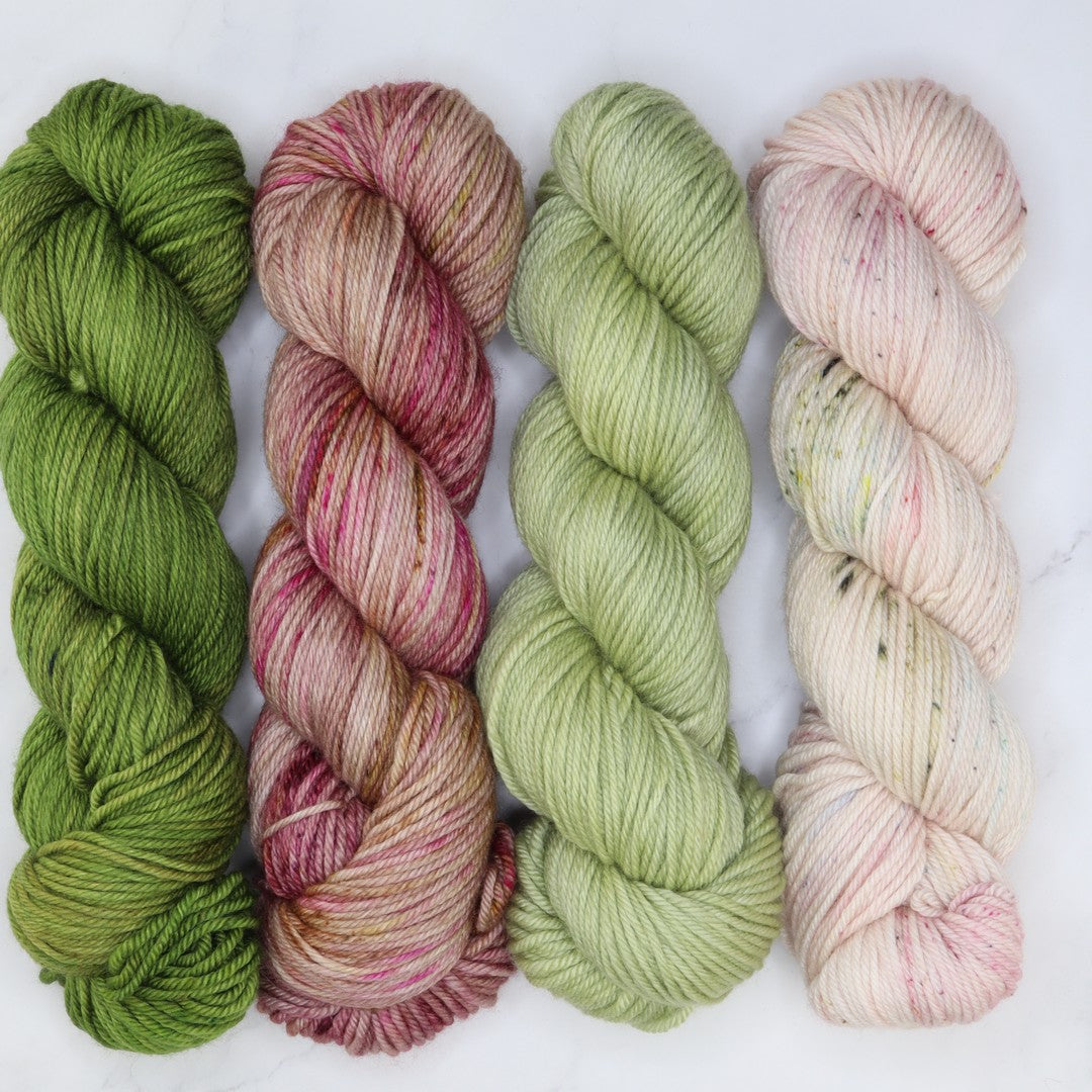 Poet Worsted – Four Colour Set in colourway Olive You – 10ply weight merino, nylon, silk yarn